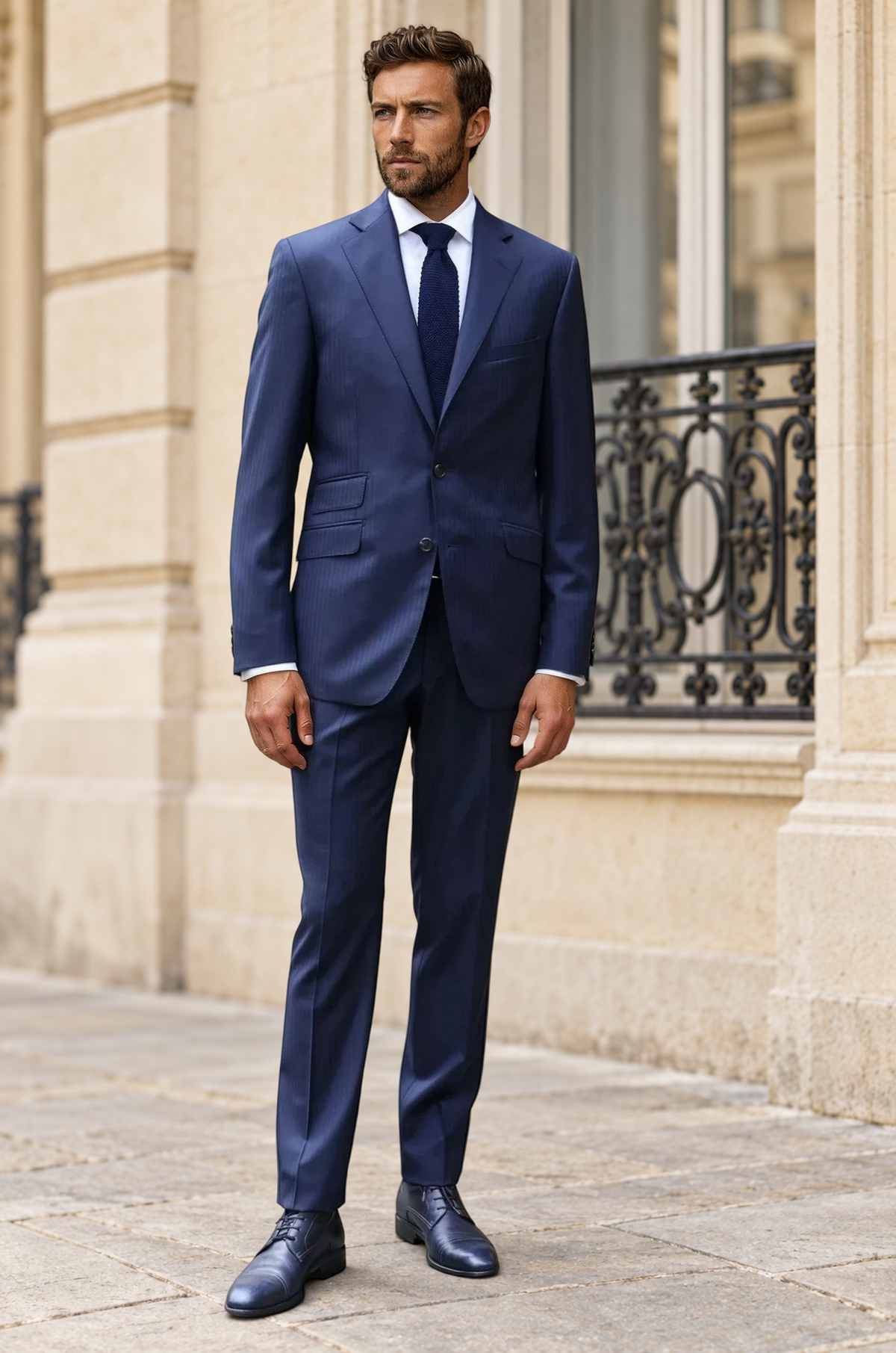 Costume Goal en laine vierge Super 110'S - Chevron Marine-COSTUME HOMME-Curling-Paris
