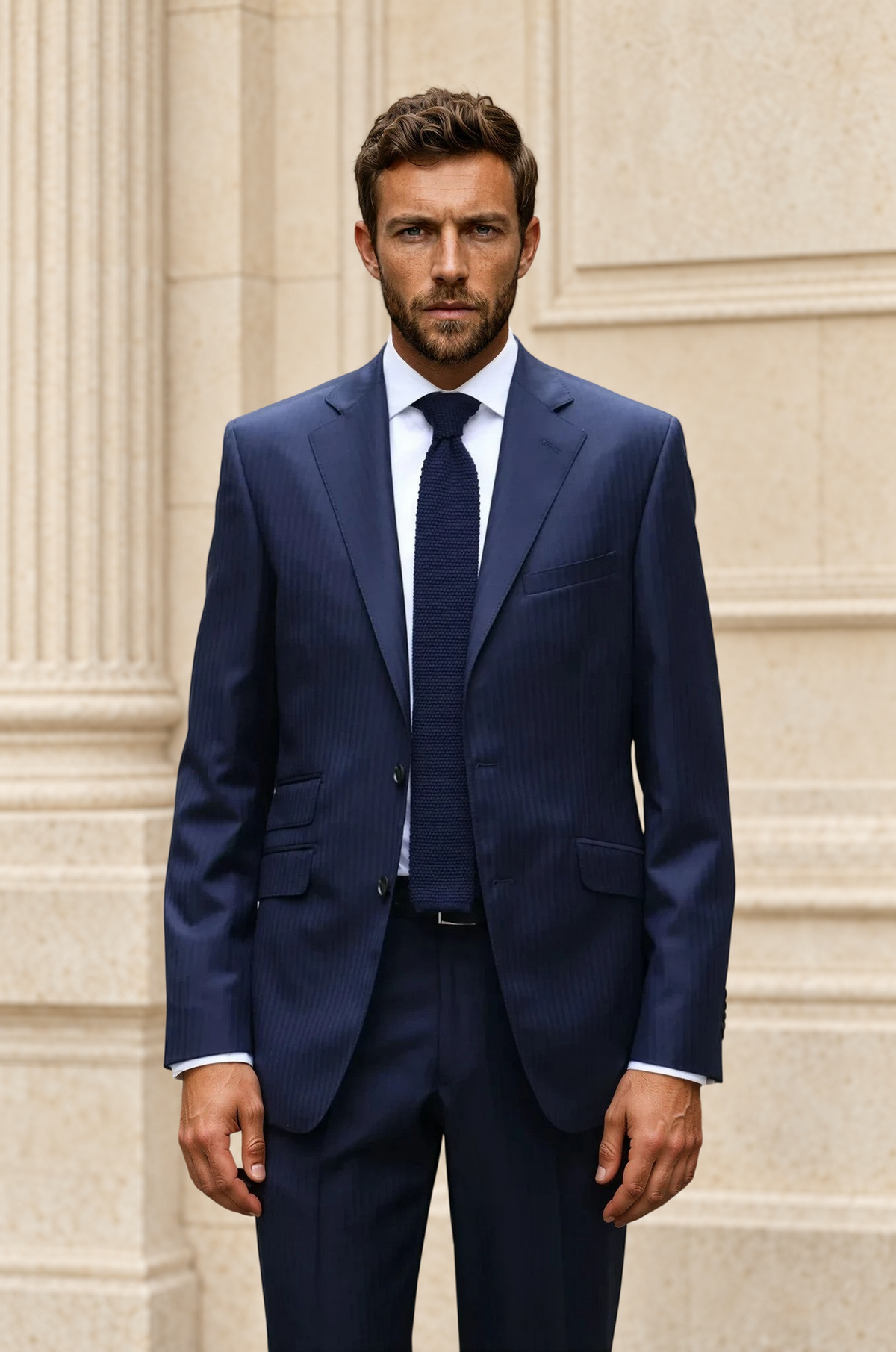 Costume Goal en laine vierge Super 110'S - Chevron Marine-COSTUME HOMME-Curling-Paris