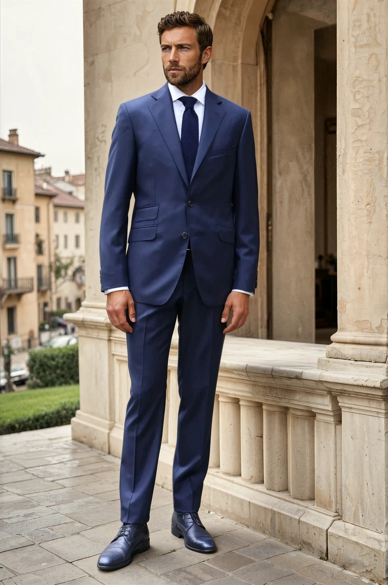 Costume Goal en laine vierge Super 110'S - Chevron Marine-COSTUME HOMME-Curling-Paris