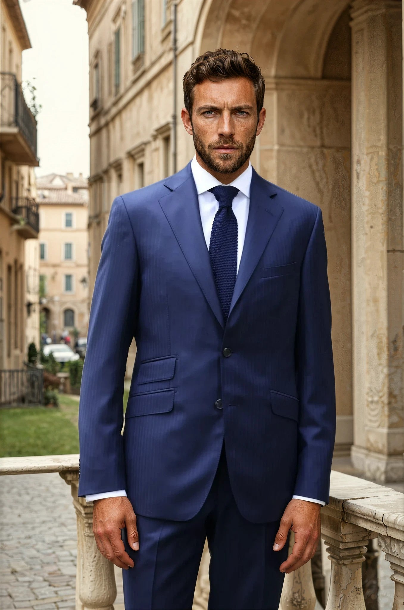 Costume Goal en laine vierge Super 110'S - Chevron Marine-COSTUME HOMME-Curling-Paris