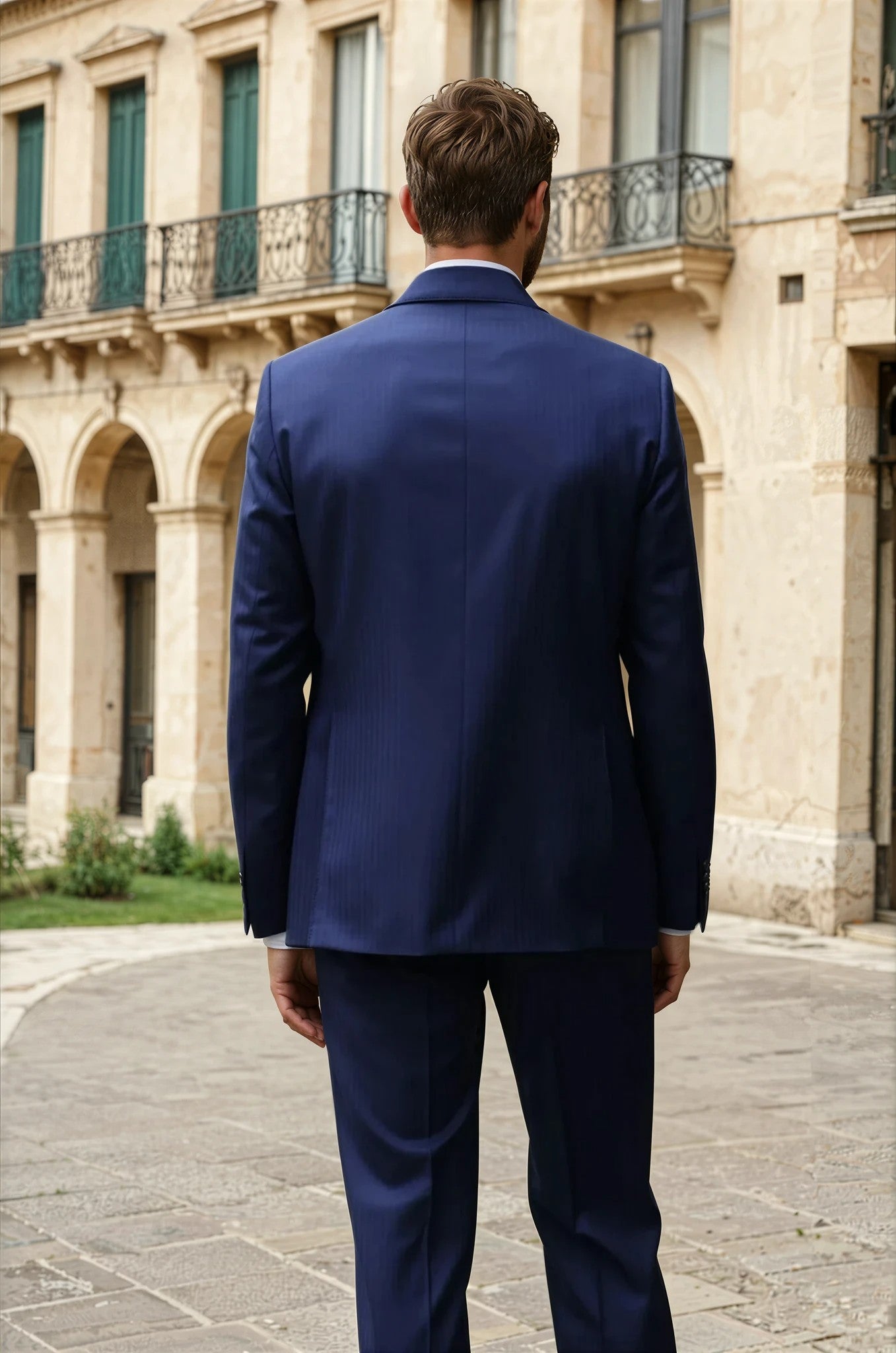 Costume Goal en laine vierge Super 110'S - Chevron Marine-COSTUME HOMME-Curling-Paris
