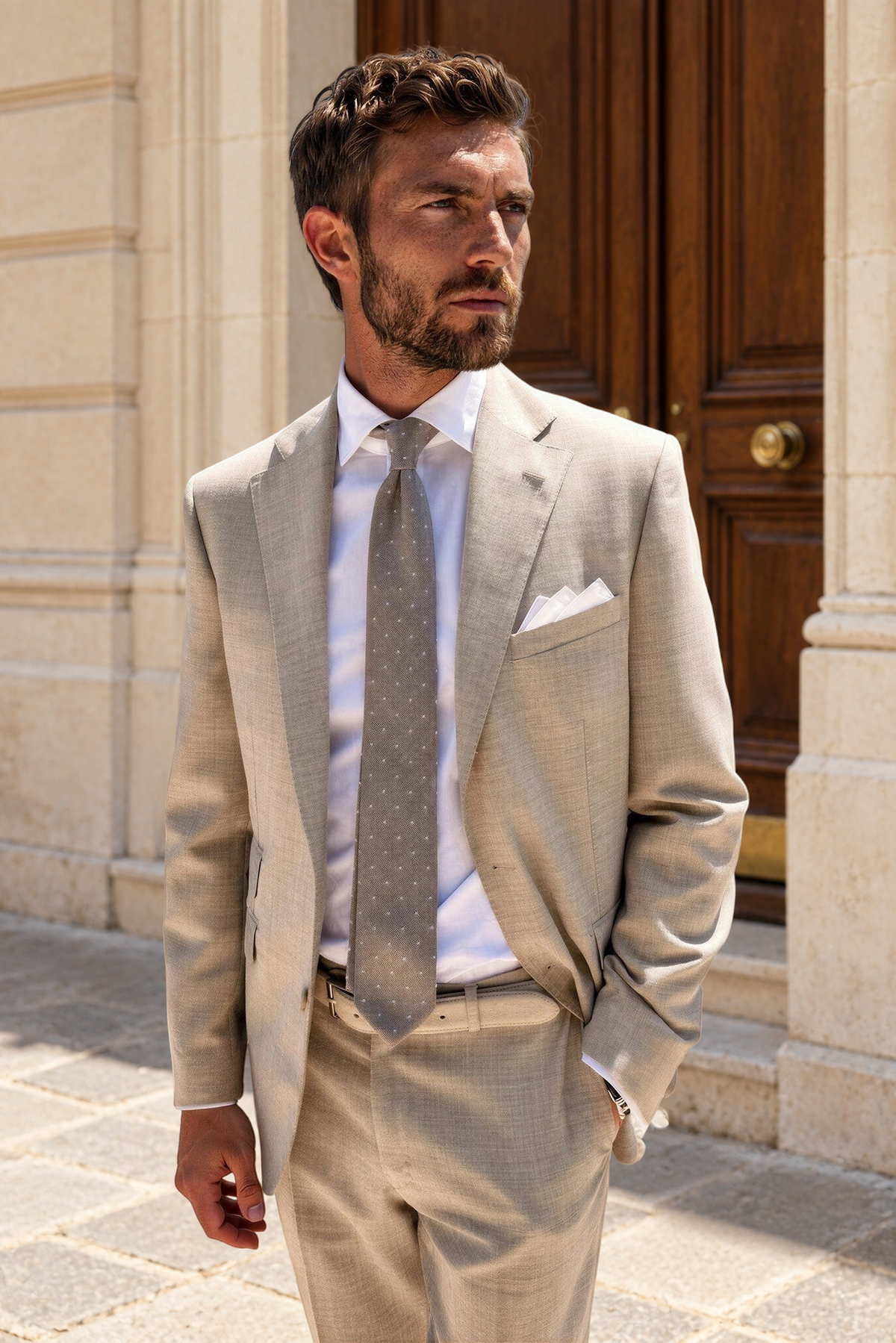Costume Goal pure laine tropicale - Beige-COSTUME HOMME-Curling-Paris
