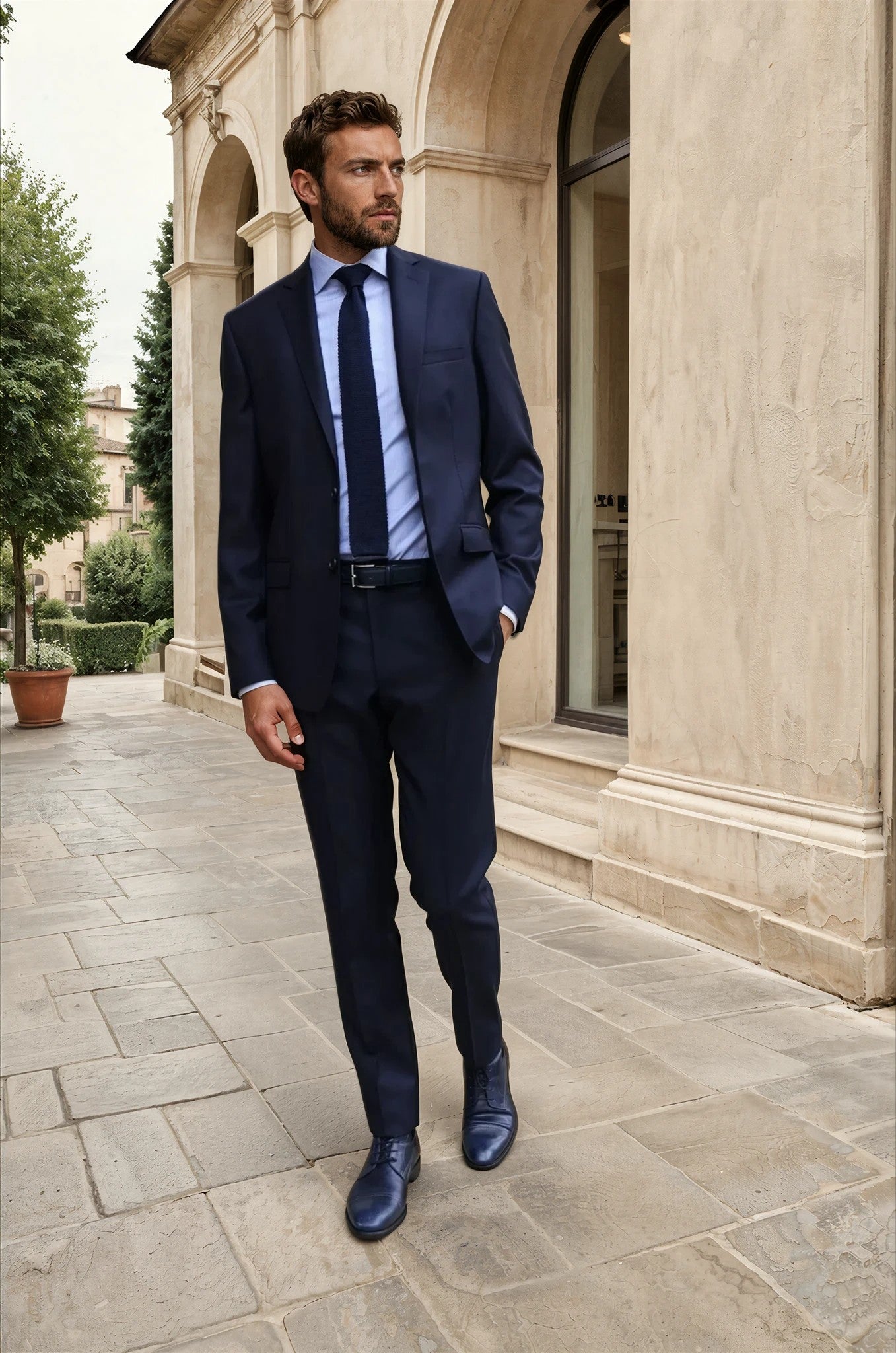 Costume Steven 100% laine vierge - Natté marine-COSTUME HOMME-Curling-Paris