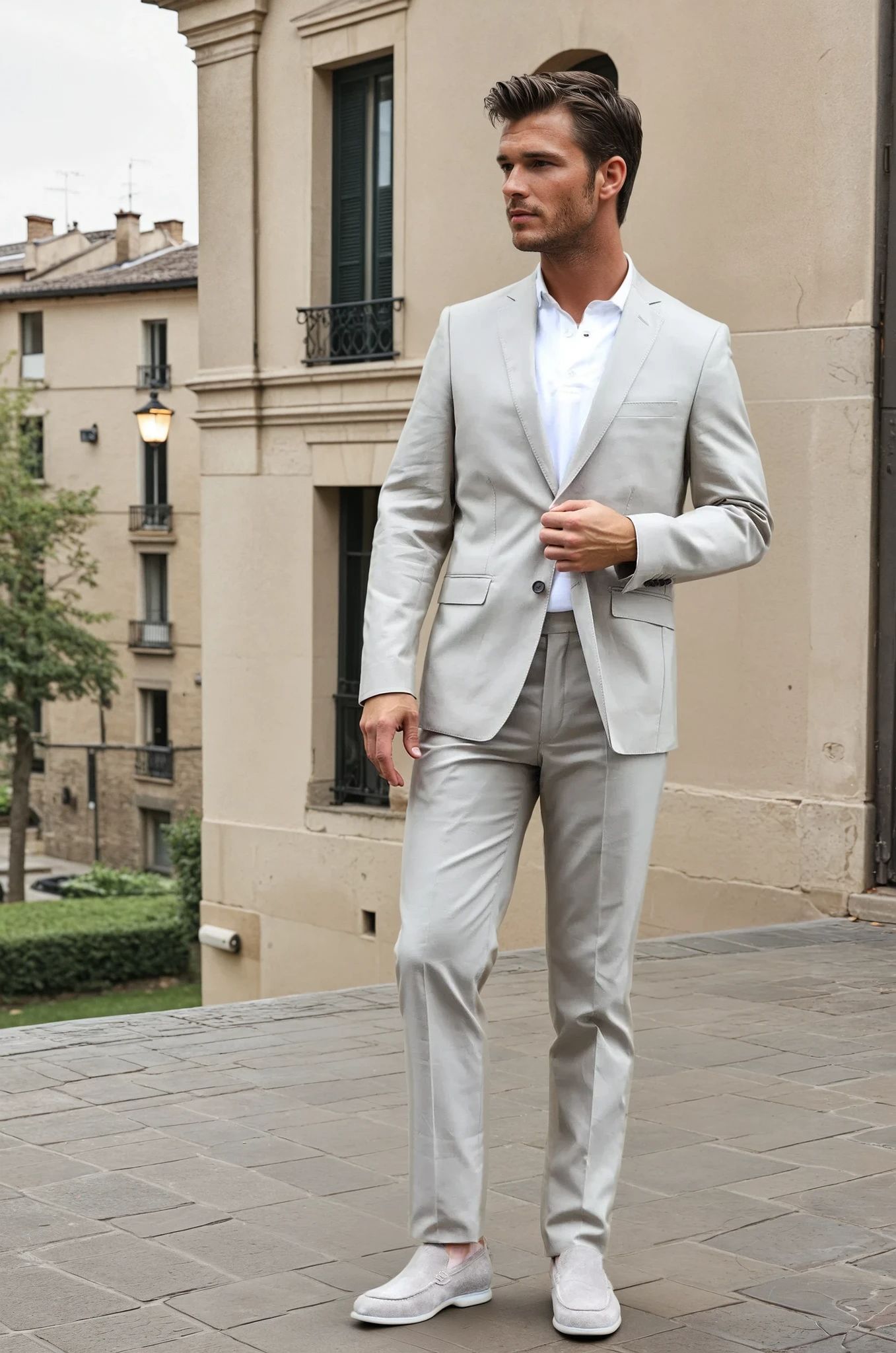 Costume Steven en coton E.Thomas - Beige-COSTUME HOMME-Curling-Paris