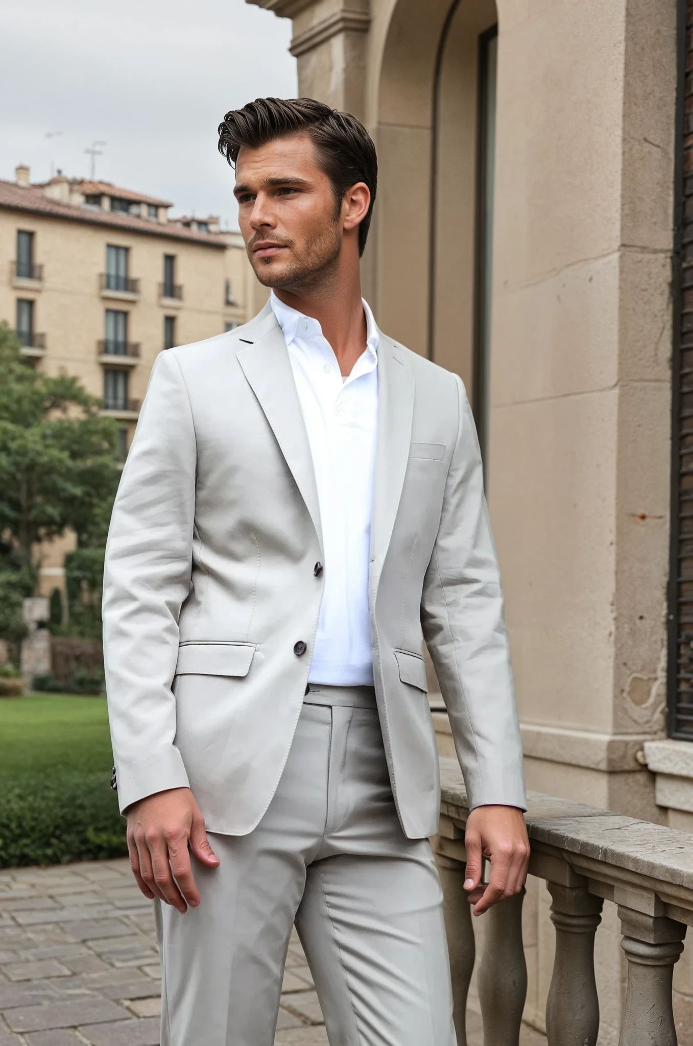 Costume Steven en coton E.Thomas - Beige-COSTUME HOMME-Curling-Paris