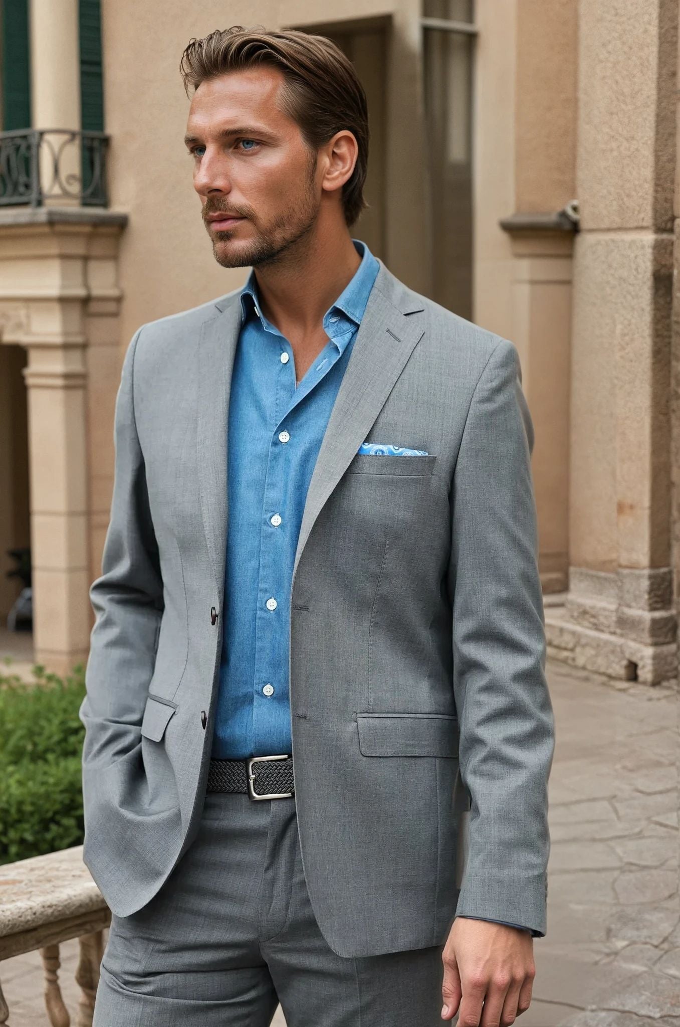 Costume Steven en laine Super 100'S Tropical - Gris clair-COSTUME HOMME-Curling-Paris