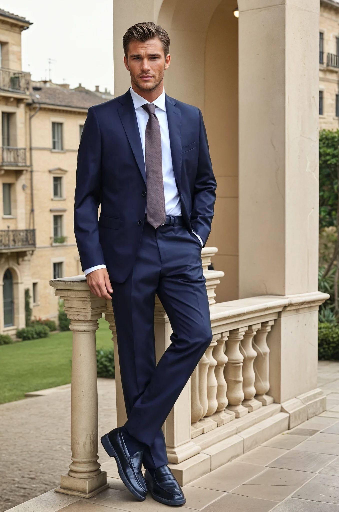 Costume Steven en laine vierge - nid d'abeille marine-COSTUME HOMME-Curling-Paris