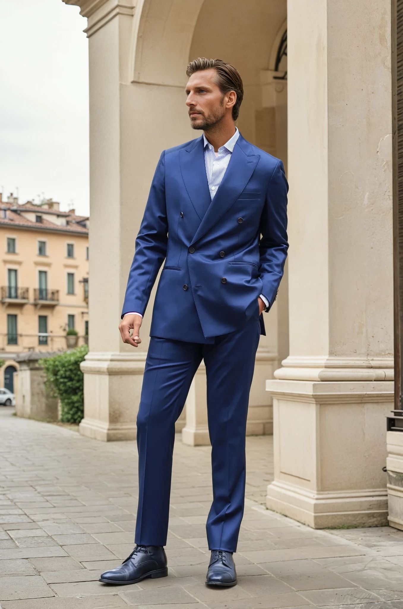 Costume croisé Léonard en laine super 110'S - Bleu-COSTUME HOMME-Curling-Paris