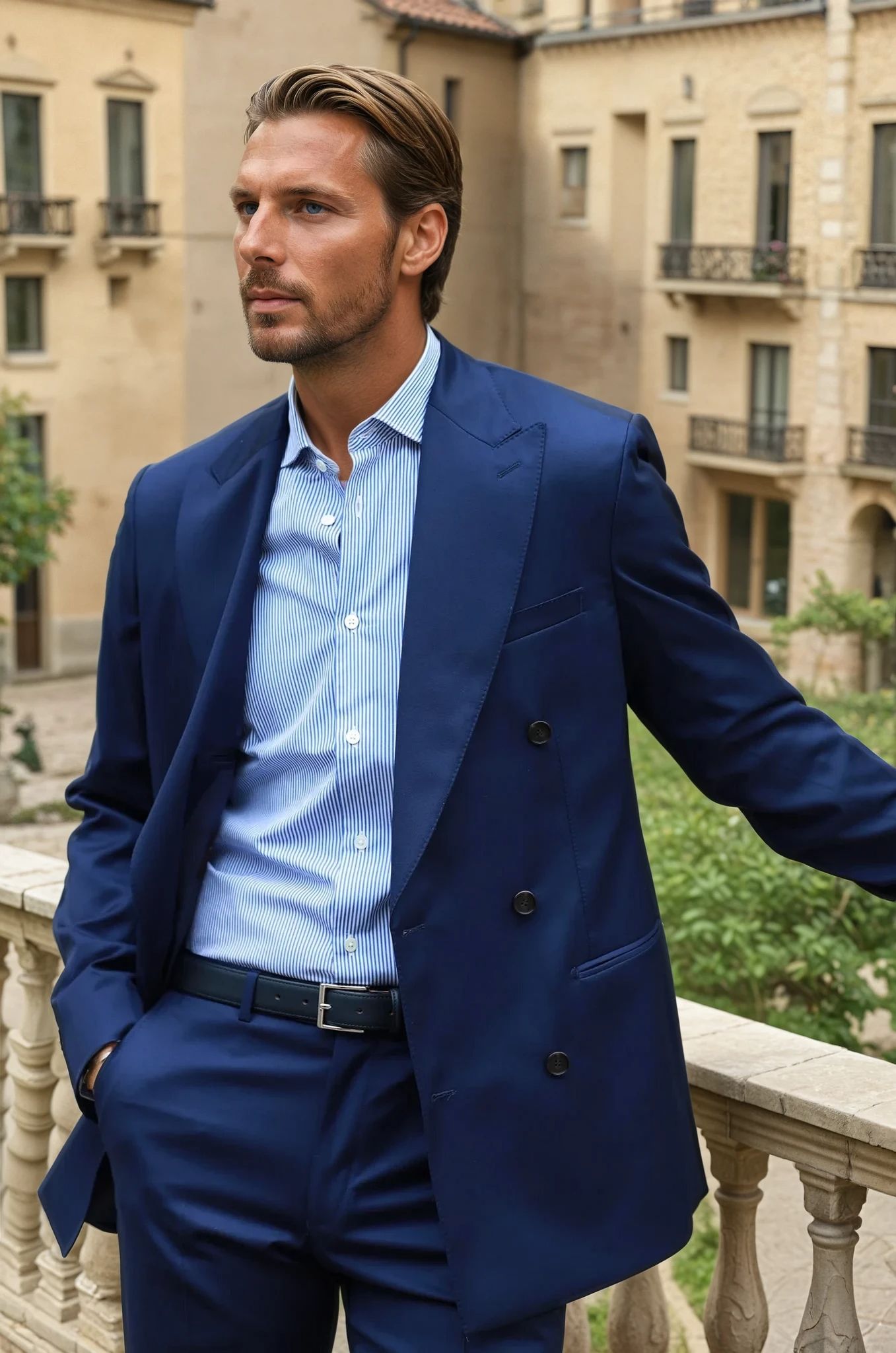 Costume croisé Léonard en laine super 110'S - Bleu-COSTUME HOMME-Curling-Paris