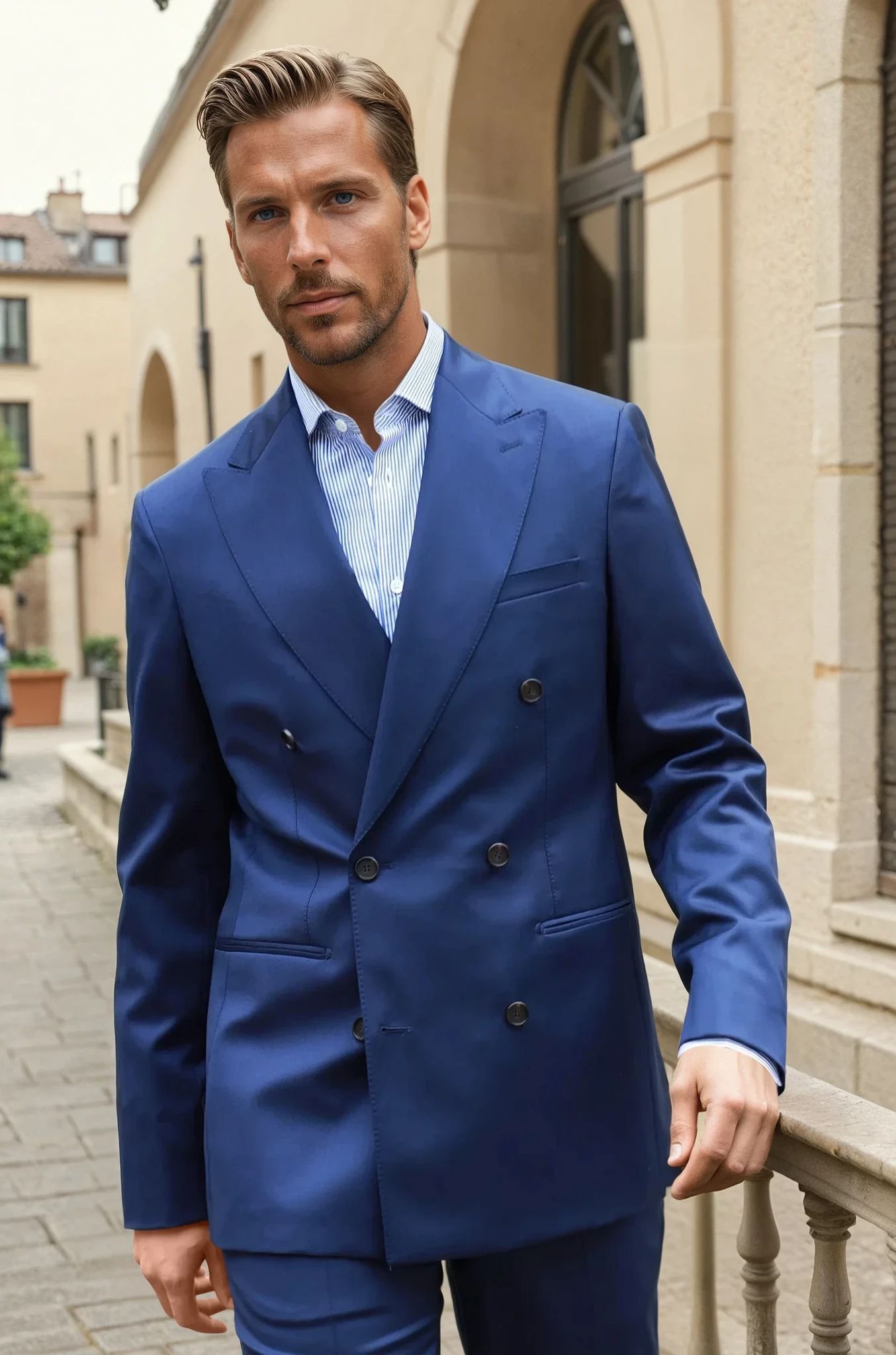 Costume croisé Léonard en laine super 110'S - Bleu-COSTUME HOMME-Curling-Paris