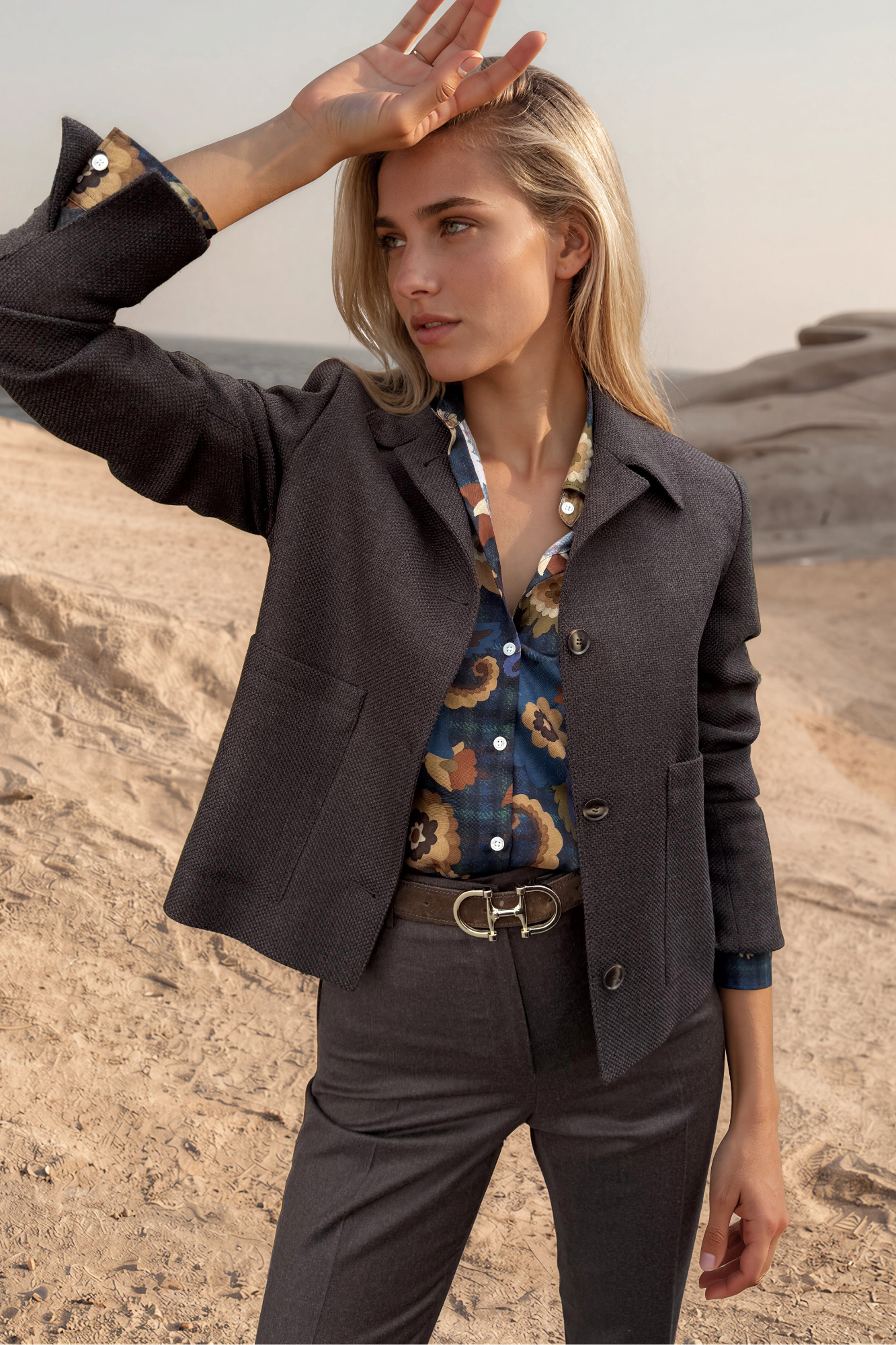 Veste Ysee en laine vierge nattée - Marron