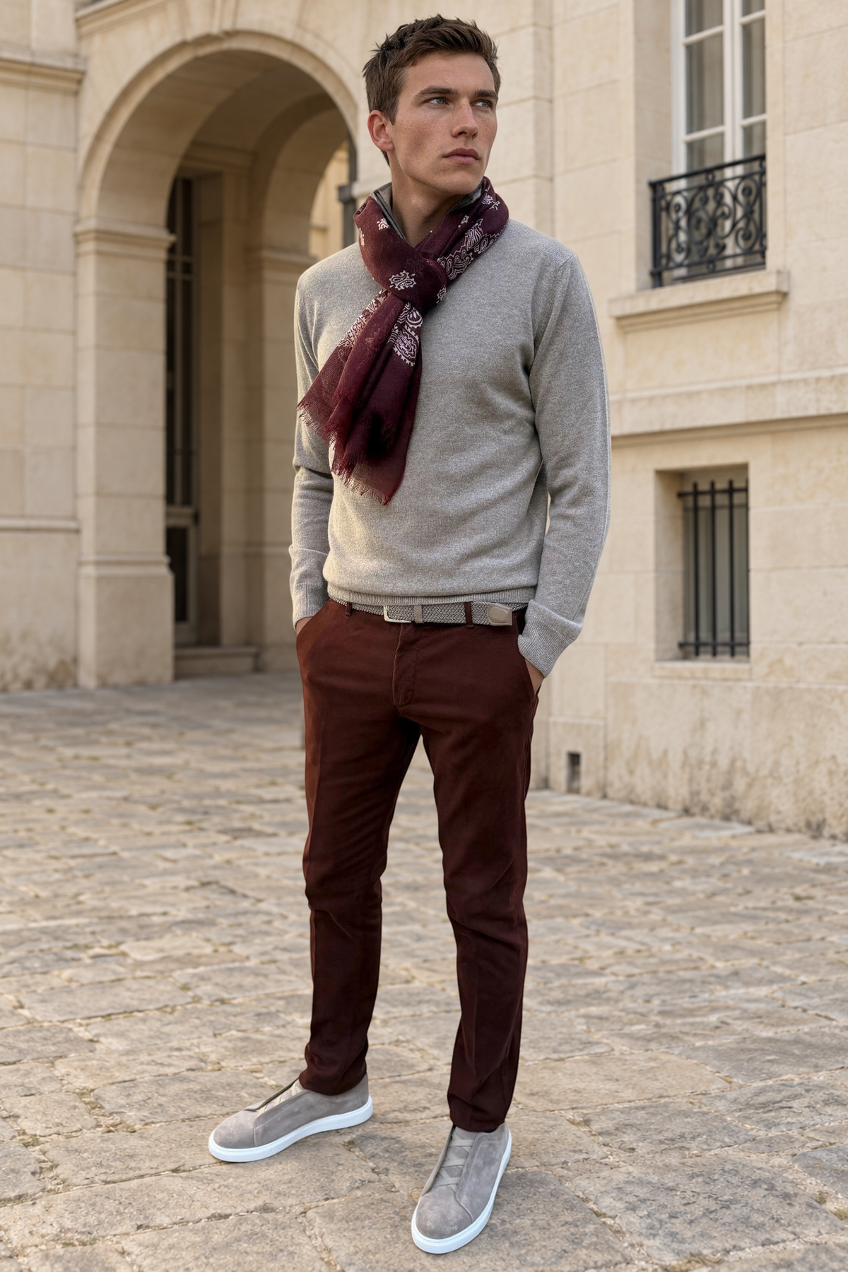 Écharpe Louis en laine à motifs cachemire - bordeaux