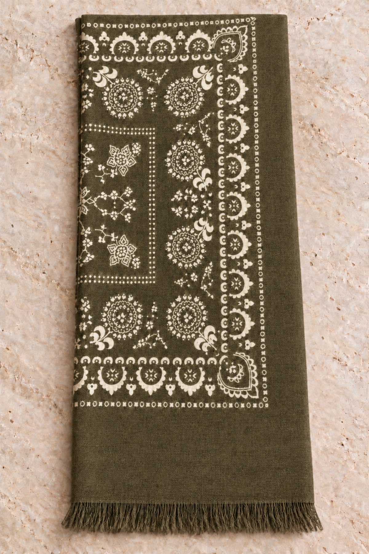 Écharpe Louis en laine à motifs écrus – Kaki-ETOLE-Curling-Paris