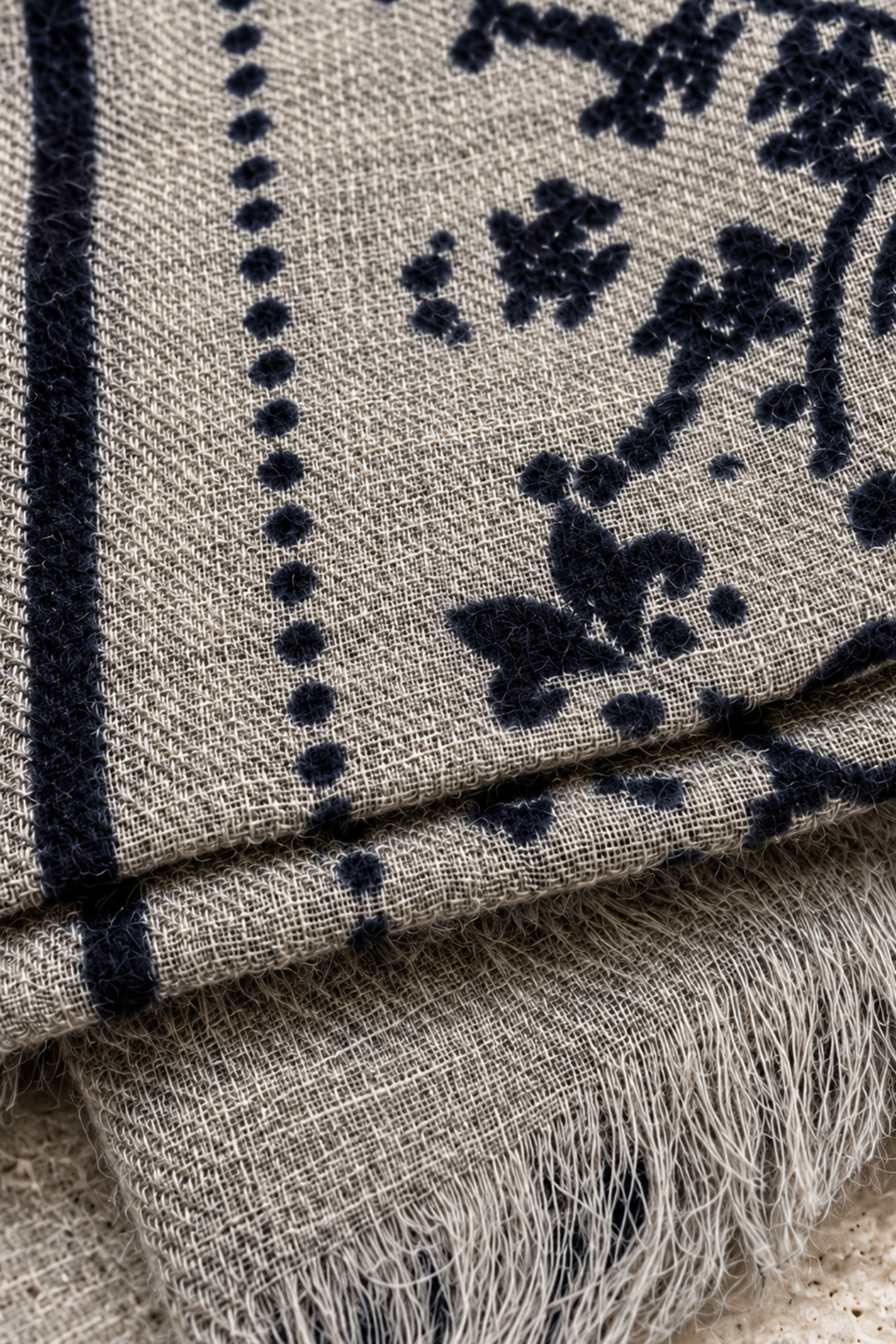Écharpe Louis en laine gris clair à motifs - marine-ETOLE-Curling-Paris
