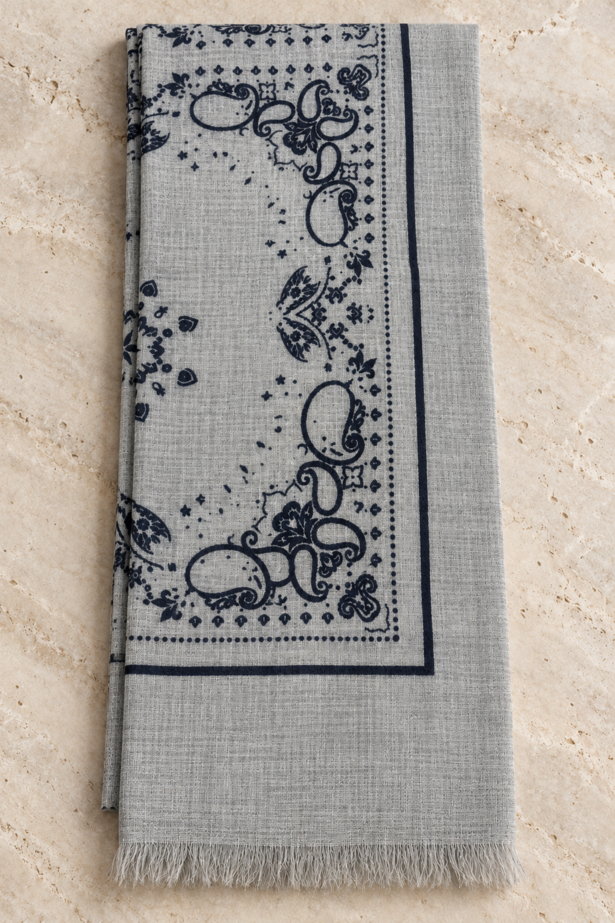 Écharpe Louis en laine gris clair à motifs - marine-ETOLE-Curling-Paris