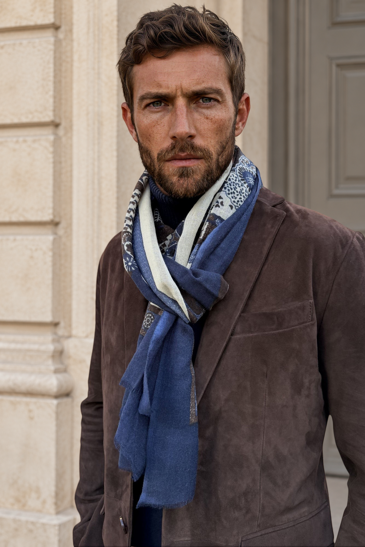 Écharpe Renzo en laine à motifs - bleu-ETOLE-Curling-Paris