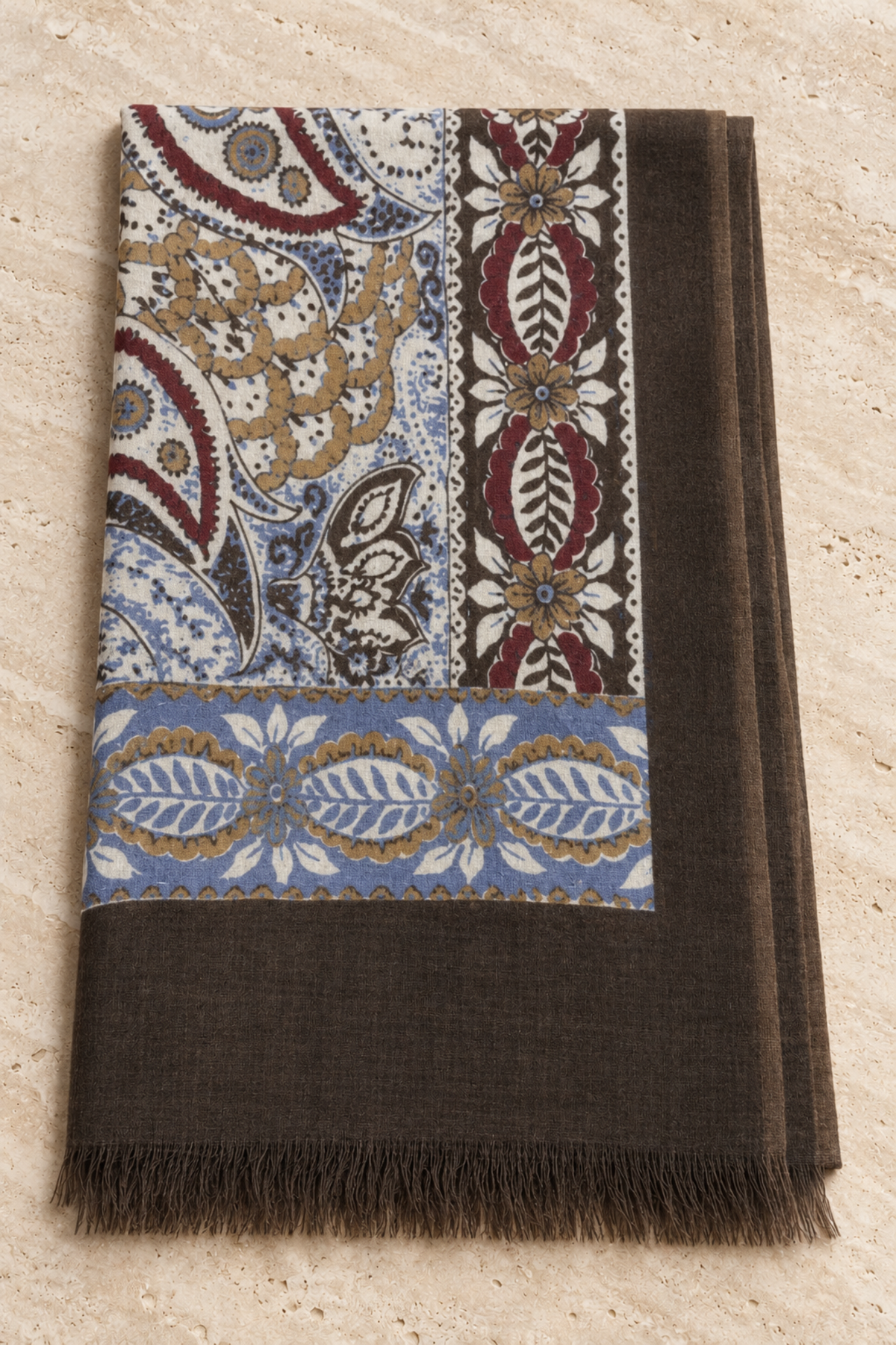 Étole Louis en laine à motifs cachemire et floraux – Marron-ETOLE-Curling-Paris