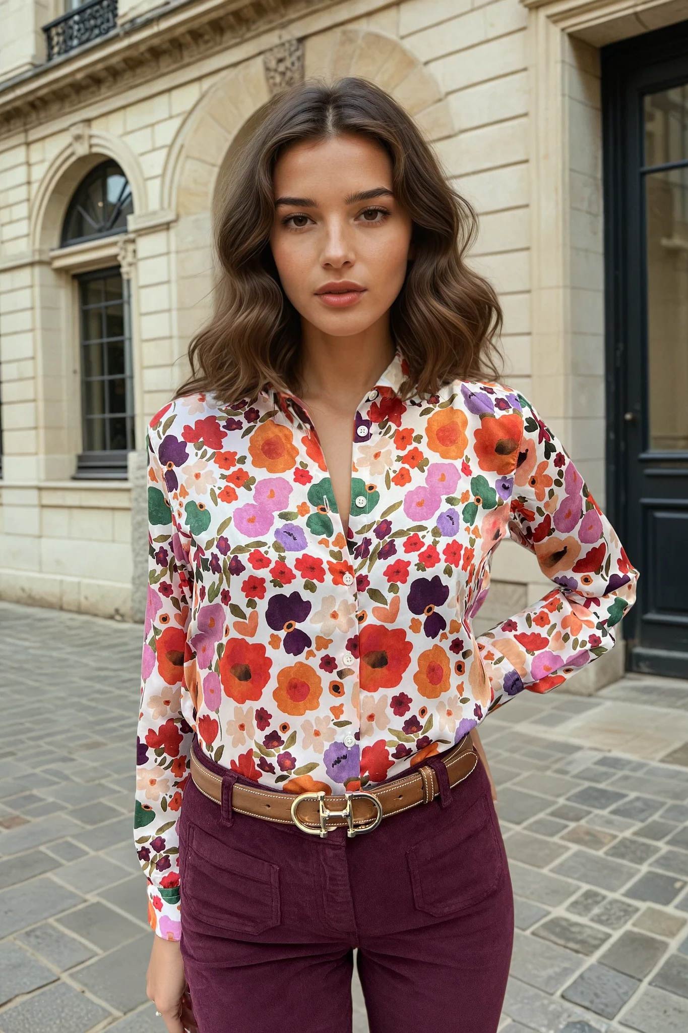 Chemisier Clémence imprimé soyeux – Fleurs Multi
