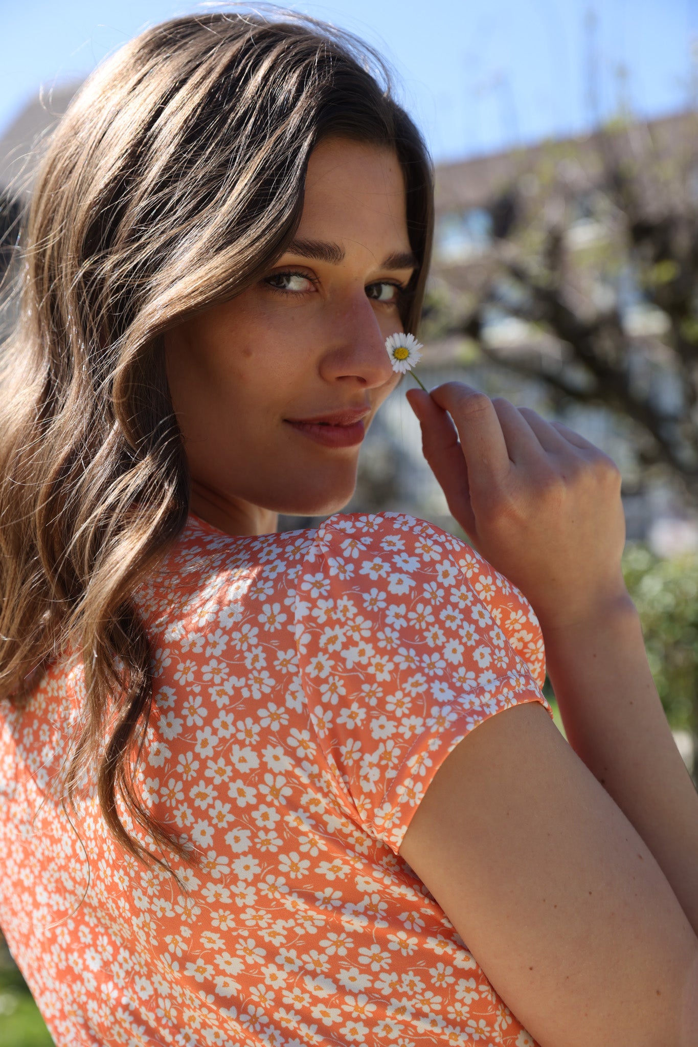 Robe Vogue infroissable - Fleurs Orange