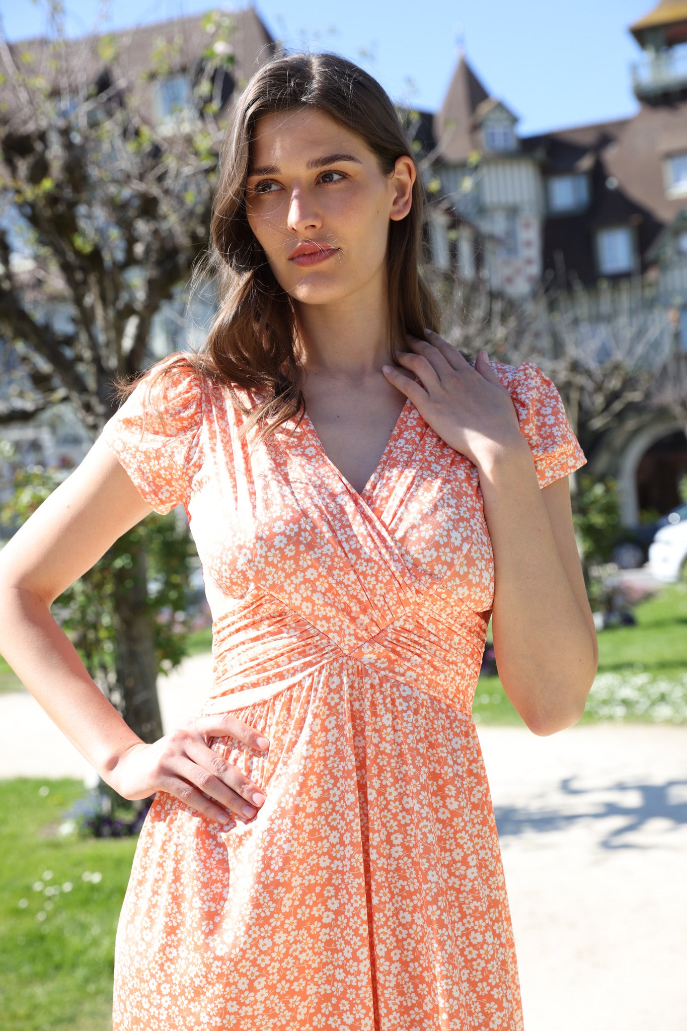 Robe Vogue infroissable - Fleurs Orange