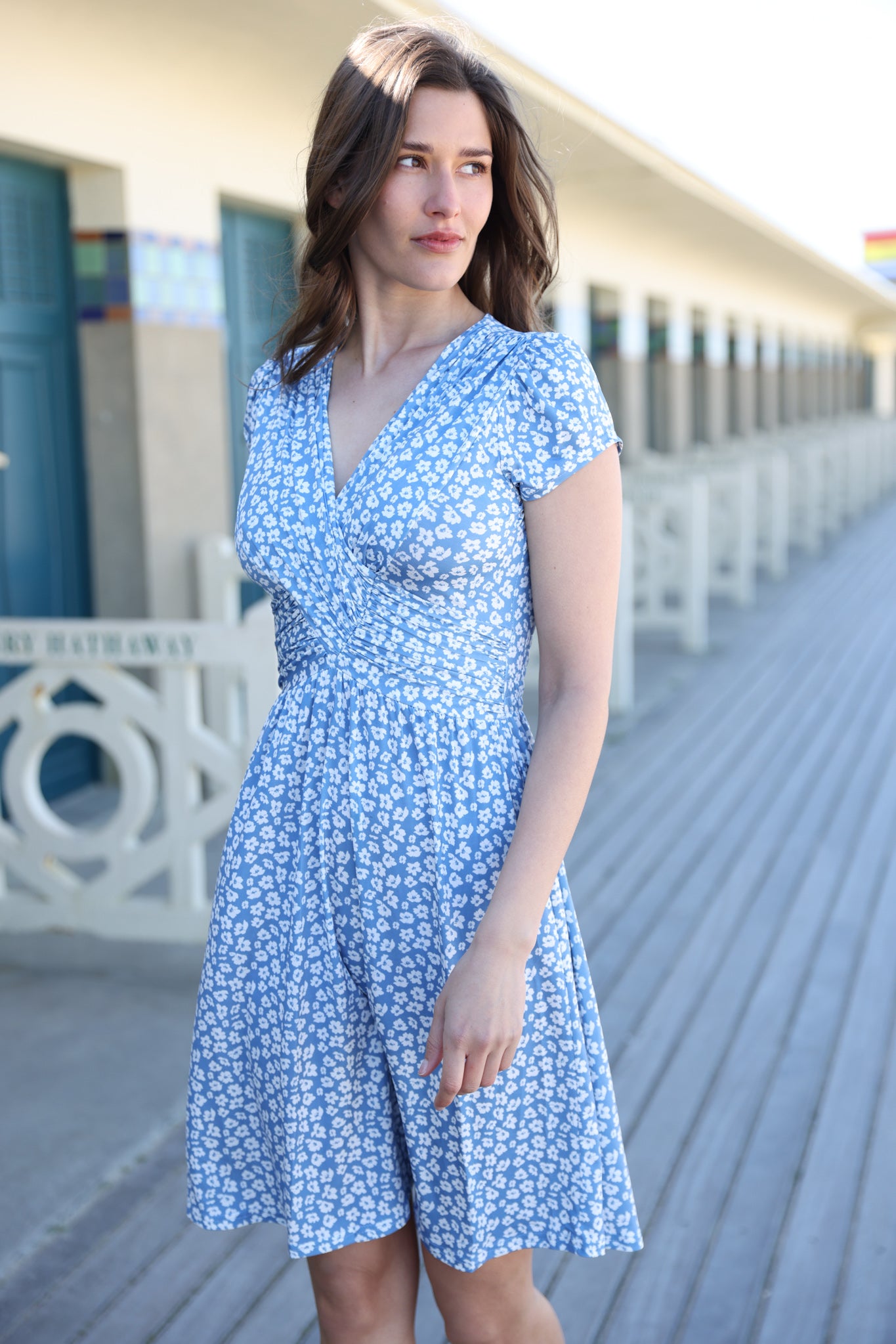 Robe Vogue infroissable - Fleurs ciel