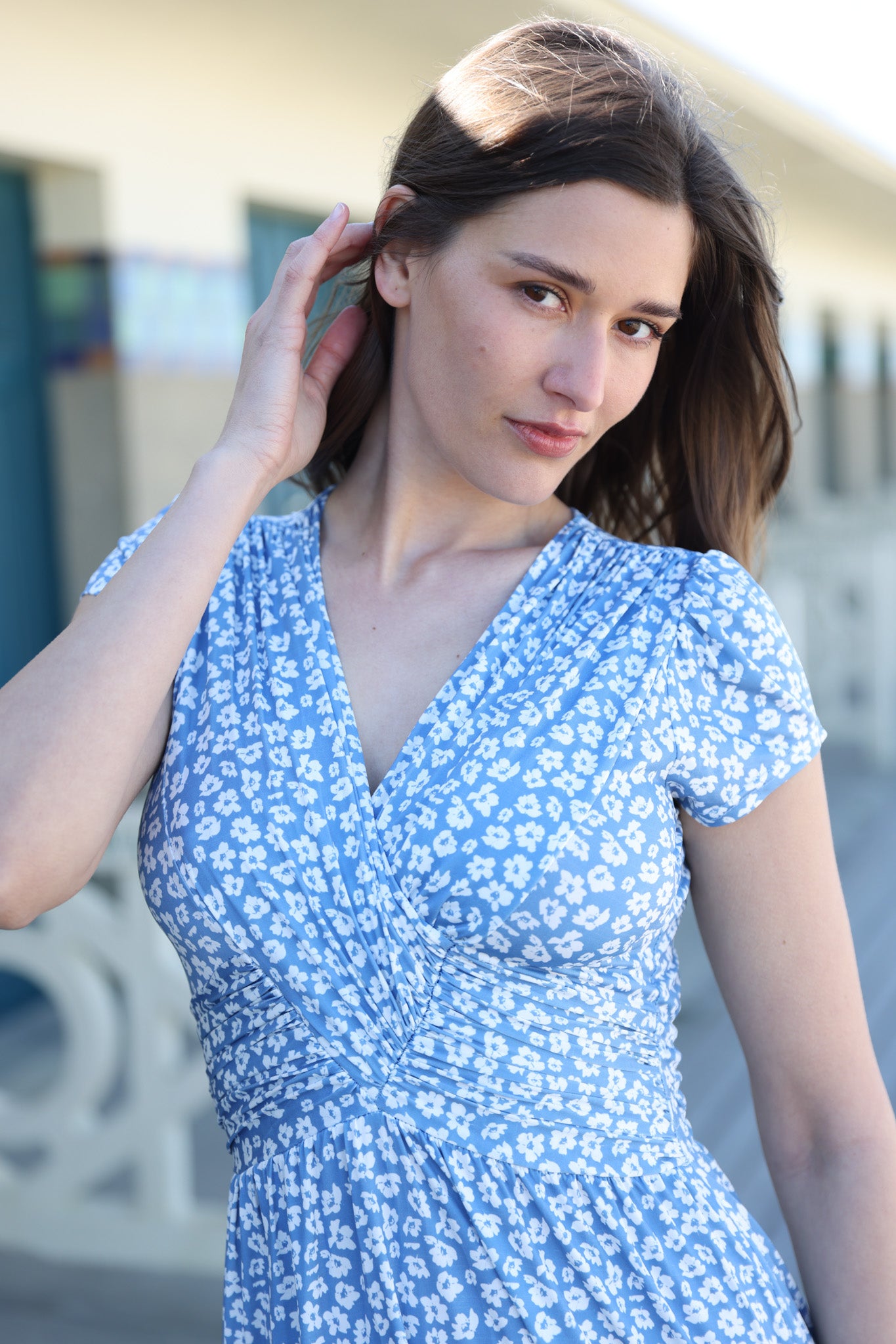 Robe Vogue infroissable - Fleurs ciel