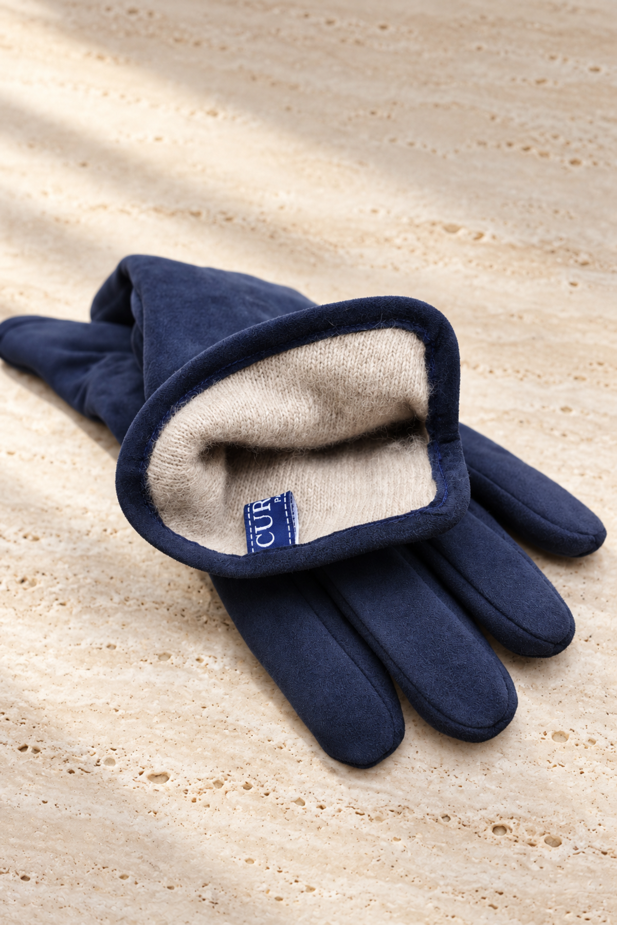 Gants Evan en agneau suède et cachemire – Marine