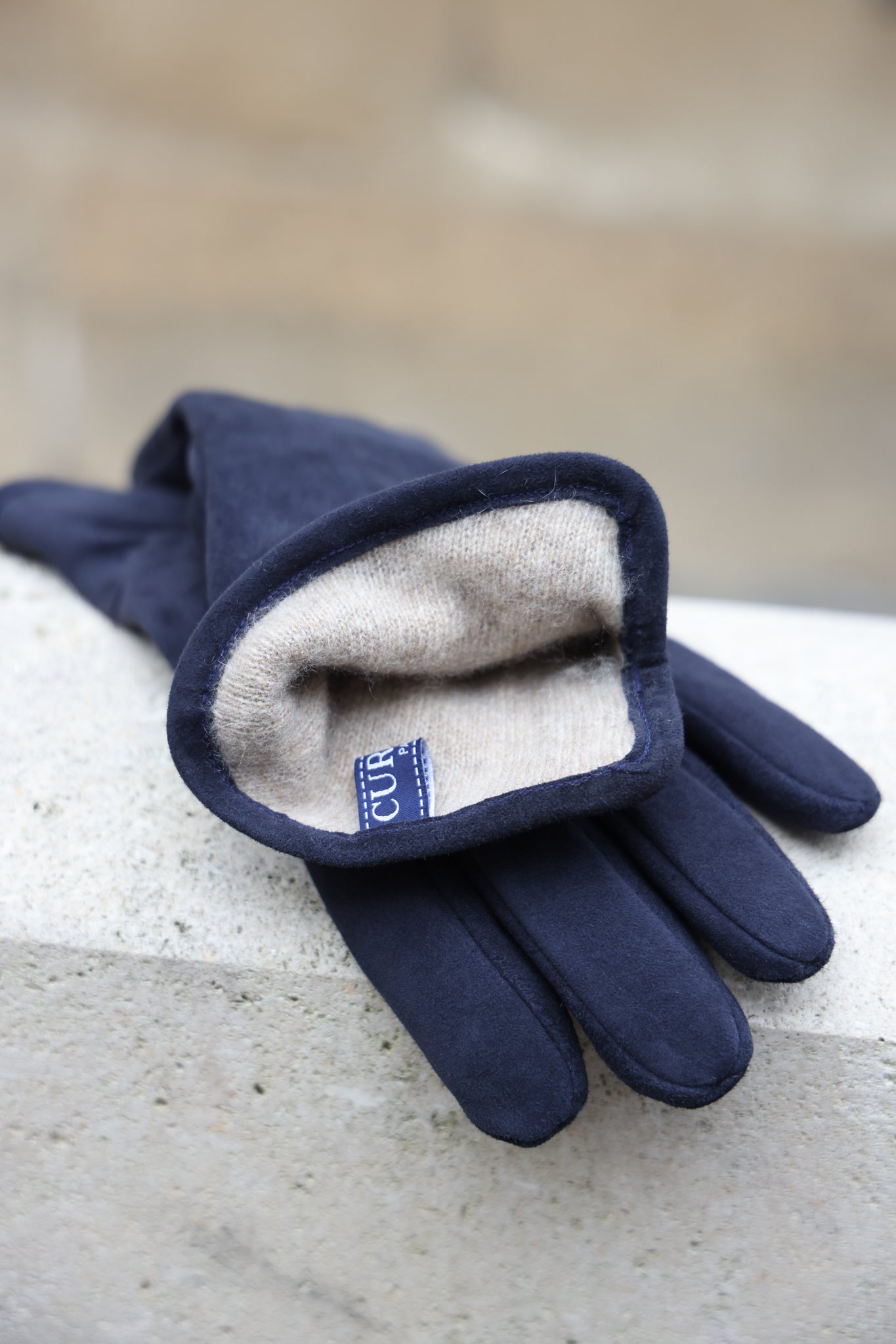 Gants Evan en cuir d'agneau suède et intérieur cachemire - Marine-GANTS HOMME-Curling-Paris