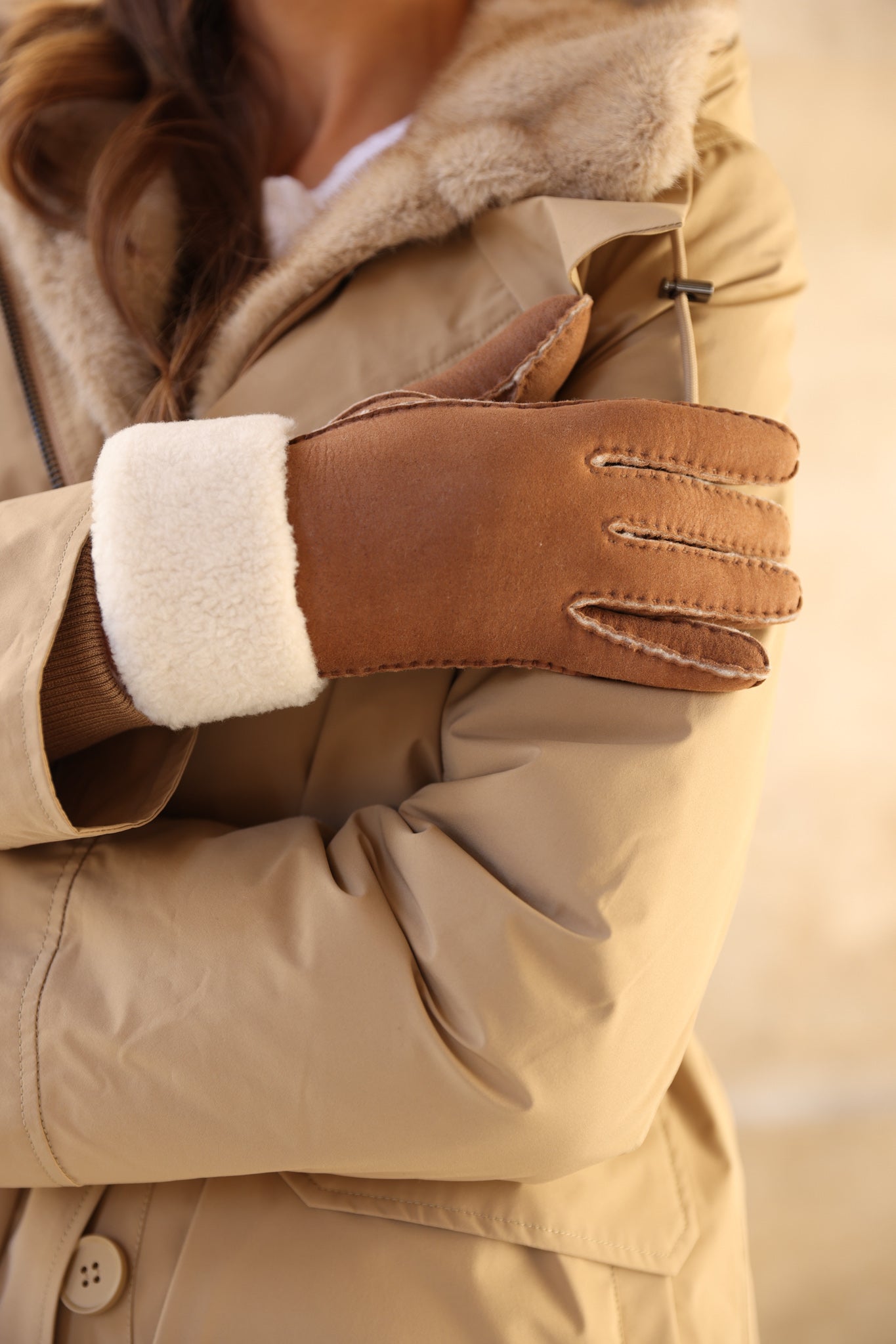 Gants Luce en cuir d'agneau retourné - Camel-GANTS FEMME-Curling-Paris