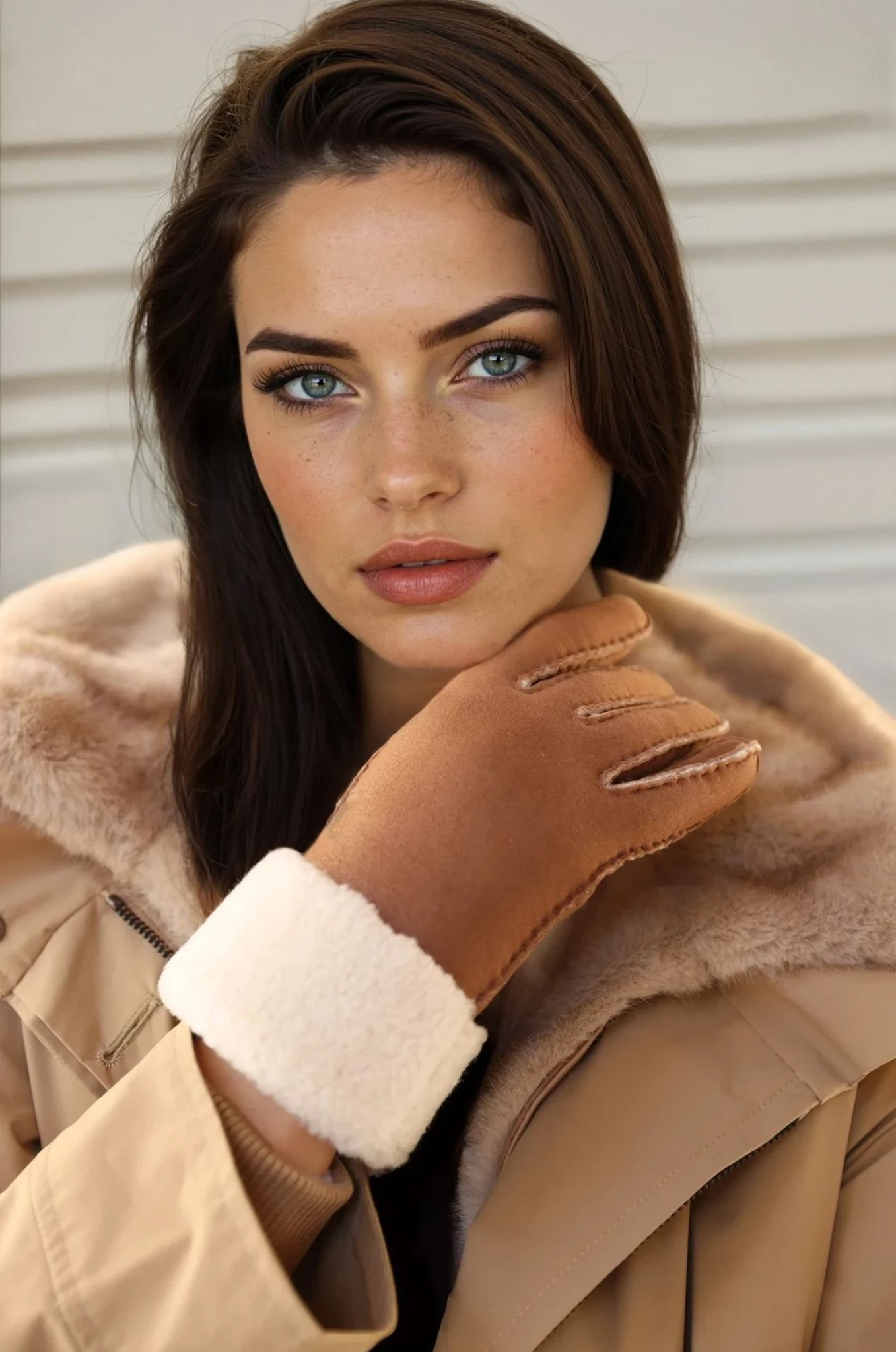 Gants Luce en cuir d'agneau retourné - Camel-GANTS FEMME-Curling-Paris