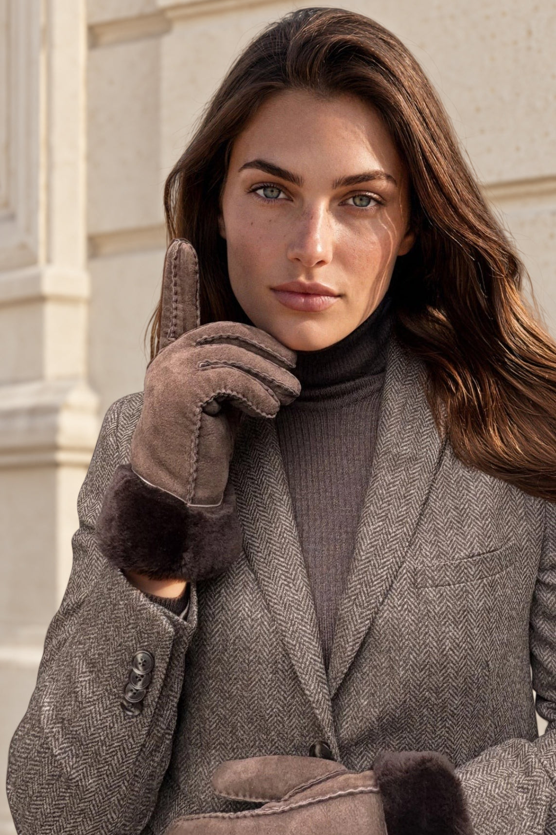 Gants Luce en cuir d’agneau retourné – Marron-GANTS FEMME-Curling-Paris