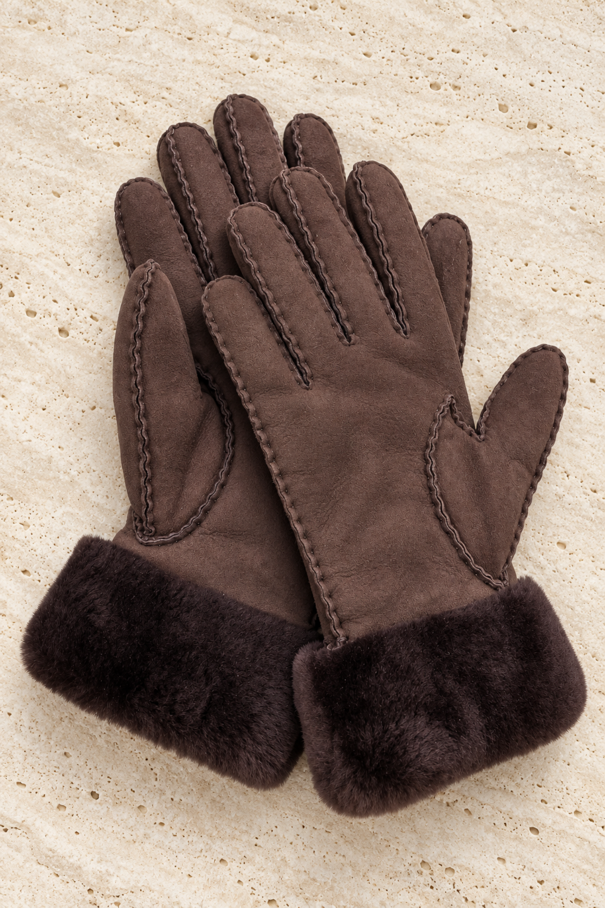 Gants Luce en cuir d’agneau retourné – Marron