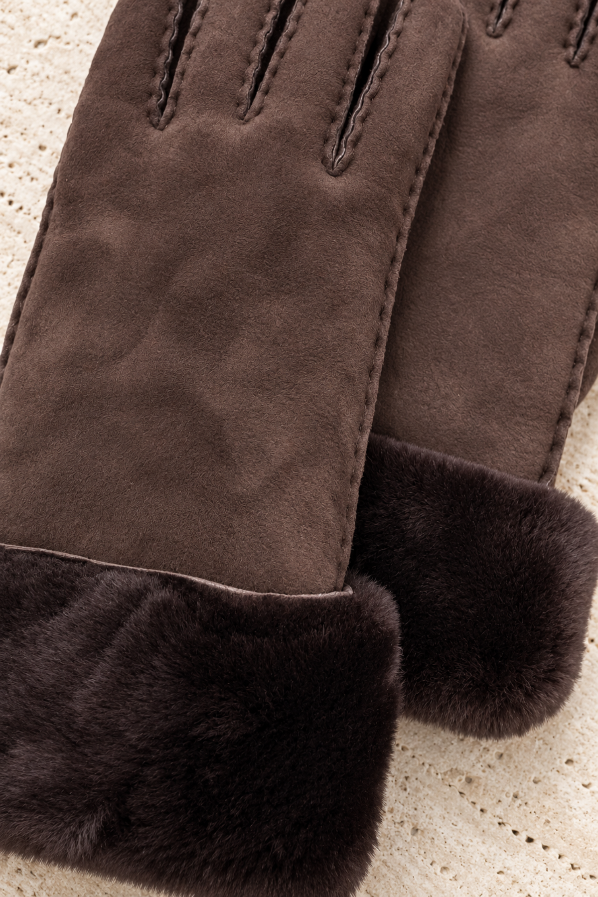 Gants Luce en cuir d'agneau retourné - Marron-GANTS FEMME-Curling-Paris