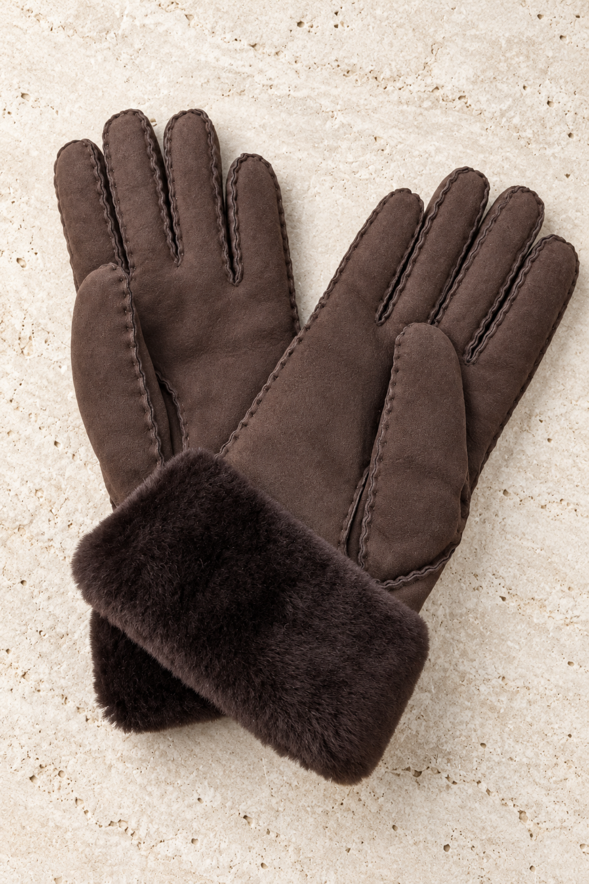 Gants Luce en cuir d'agneau retourné - Marron-GANTS FEMME-Curling-Paris
