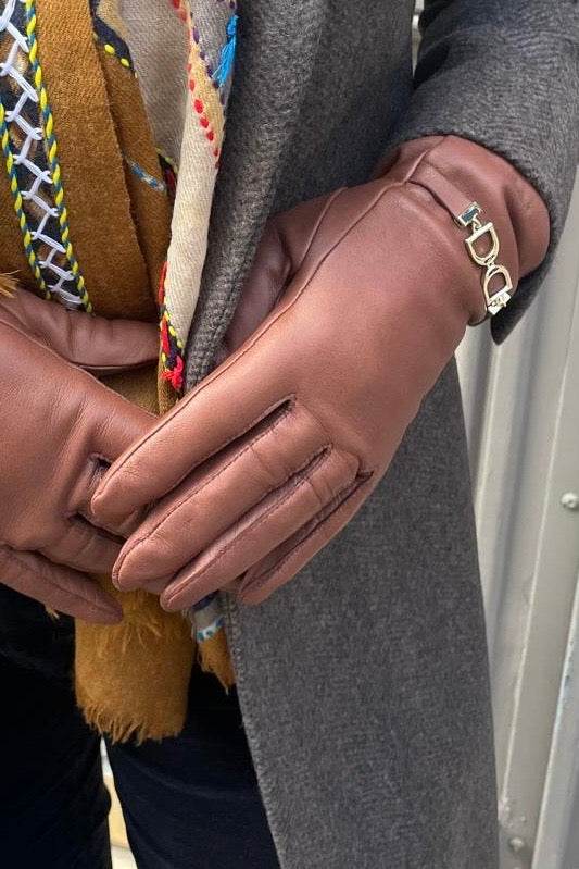 Gants Marcelle en cuir d'agneau et intérieur soie - Cognac-GANTS FEMME-Curling-Paris