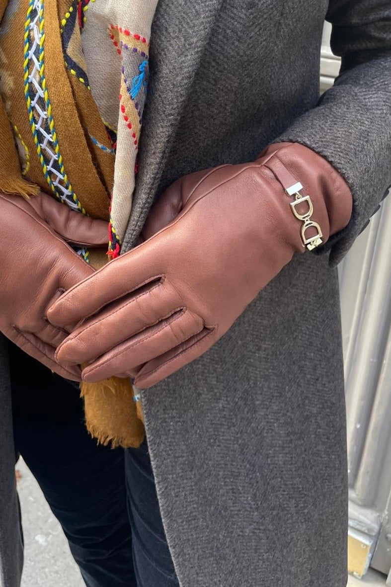 Gants Marcelle en cuir d'agneau et intérieur soie - Cognac-GANTS FEMME-Curling-Paris