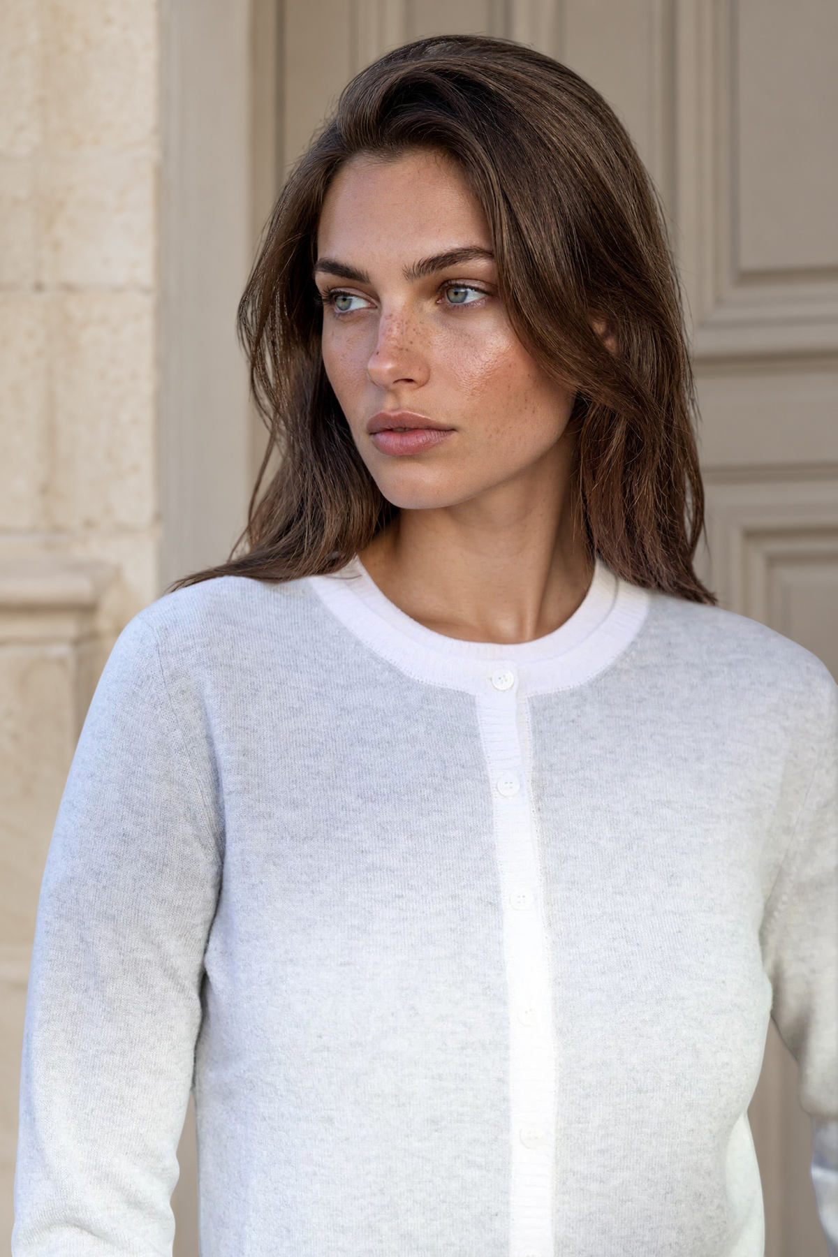 Gilet Adam à boutons Col Rond en laine et cachemire - Gris-PULL FEMME-Curling-Paris
