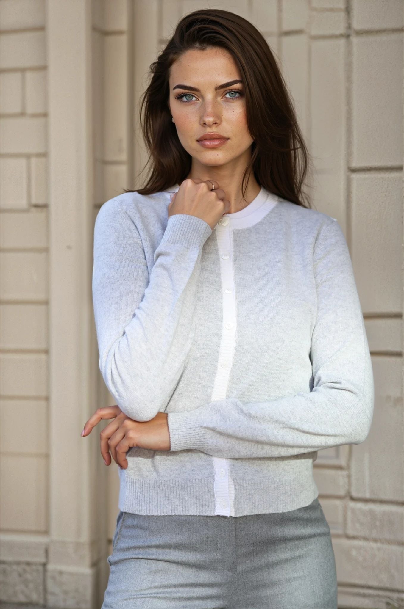 Gilet Adam à boutons Col Rond en laine et cachemire - Gris-PULL FEMME-Curling-Paris