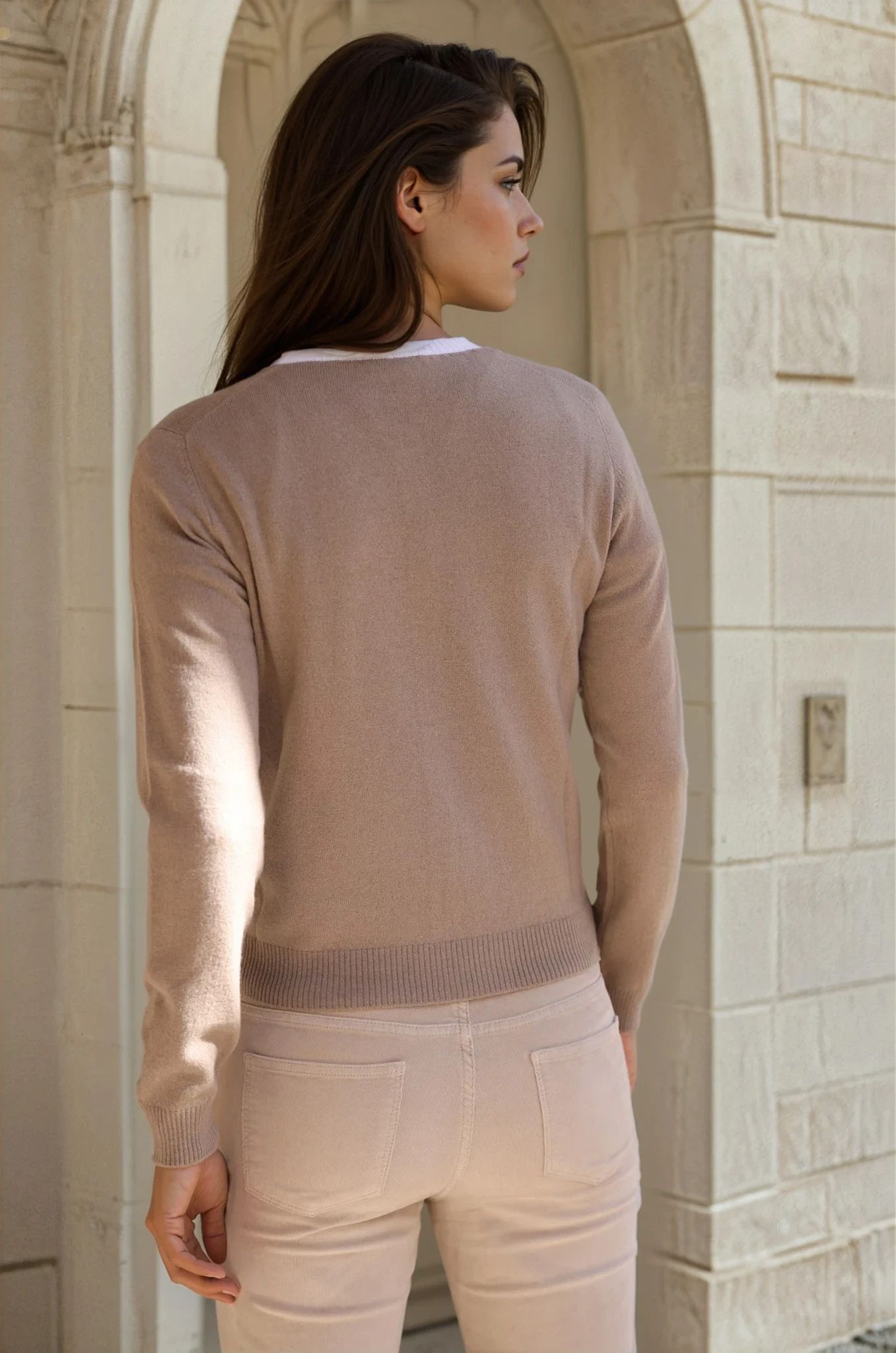 Gilet Adam à boutons Col Rond en laine et cachemire - Taupe-PULL FEMME-Curling-Paris