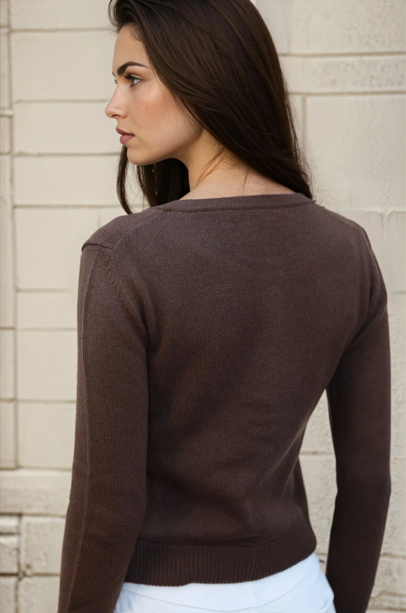 Gilet Charlie à boutons Col Rond en laine et cachemire - Marron-PULL FEMME-Curling-Paris