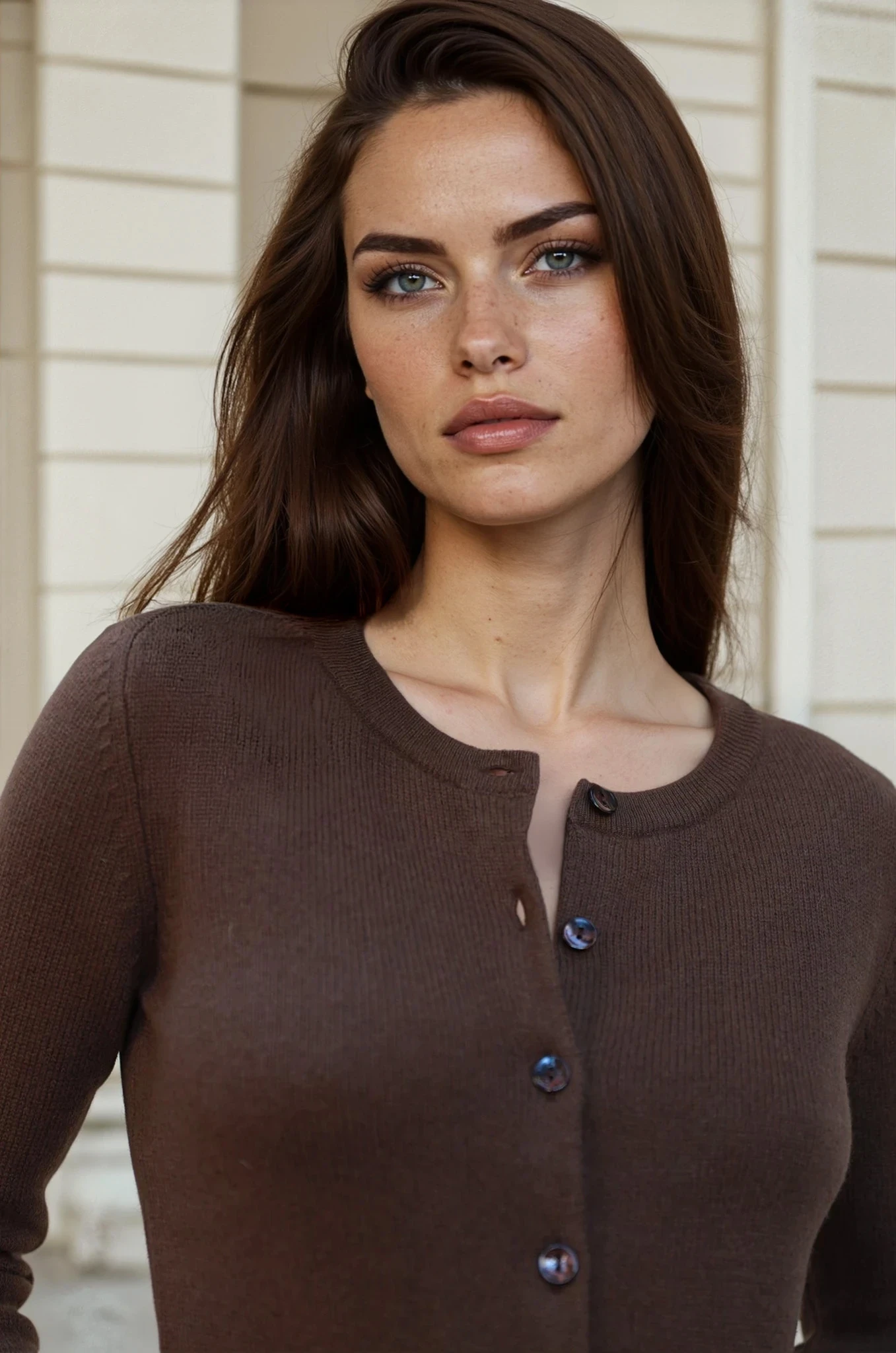 Gilet Charlie à boutons Col Rond en laine et cachemire - Marron-PULL FEMME-Curling-Paris