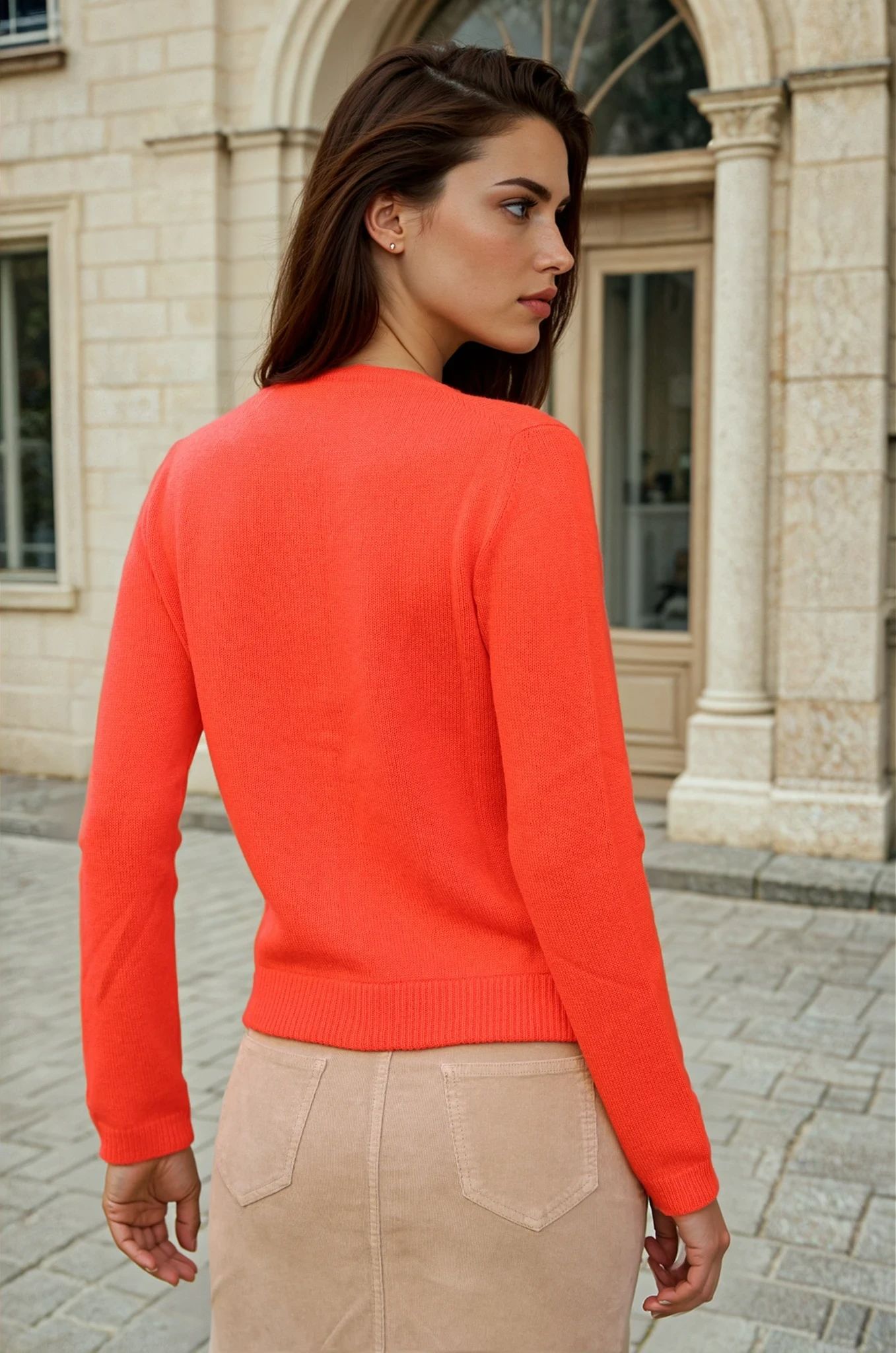 Gilet Charlie à boutons Col Rond en laine et cachemire - Orange-PULL FEMME-Curling-Paris