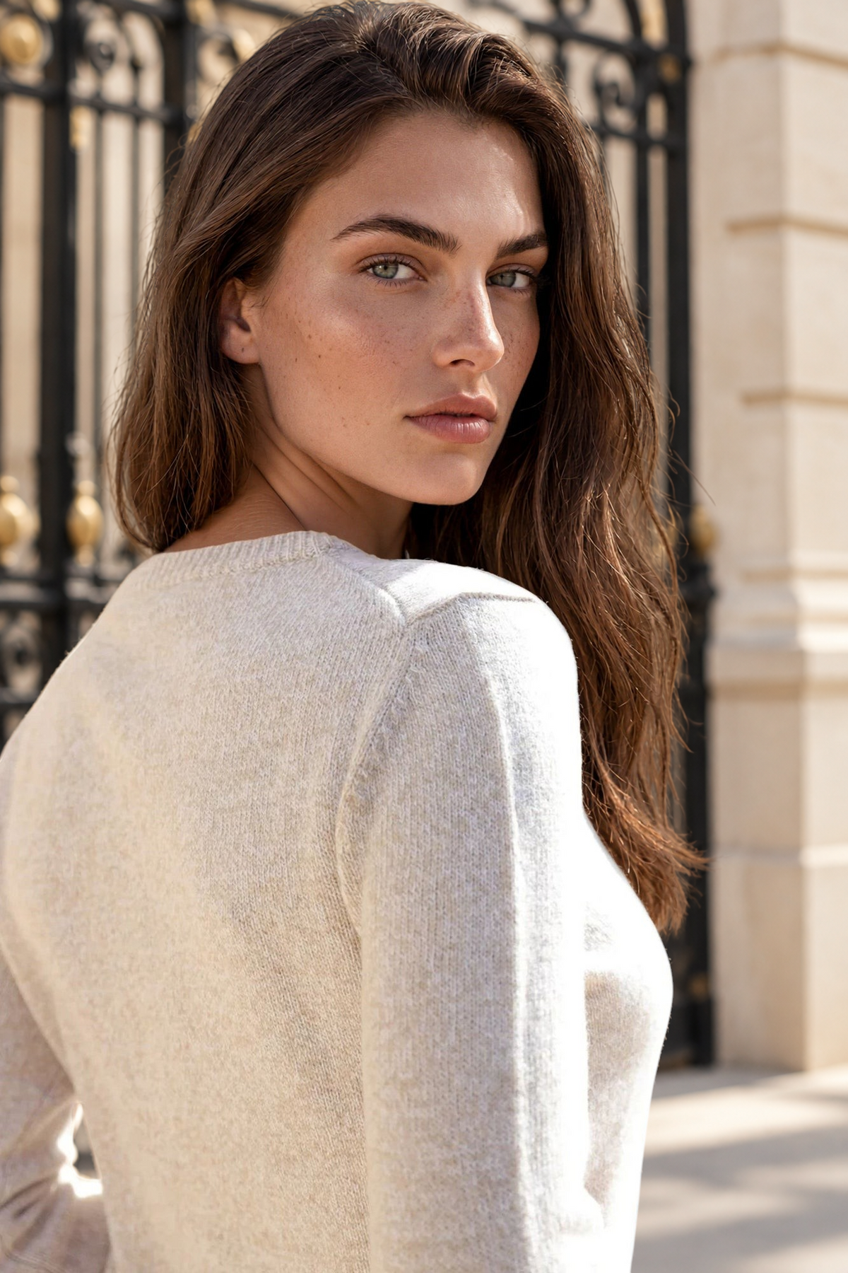 Gilet Charlie à boutons Col Rond en laine et cachemire - Pierre mouliné-PULL FEMME-Curling-Paris