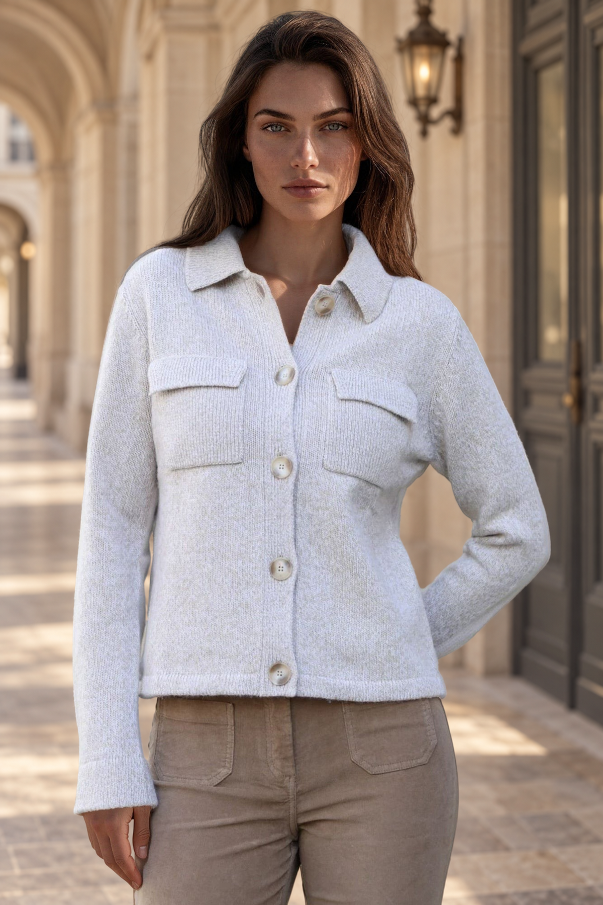Gilet Jill en laine & cachemire mouliné - Beige