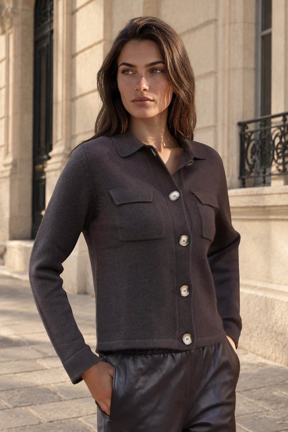 Gilet Jill en laine mérinos et cachemire - Marron-PULL FEMME-Curling-Paris