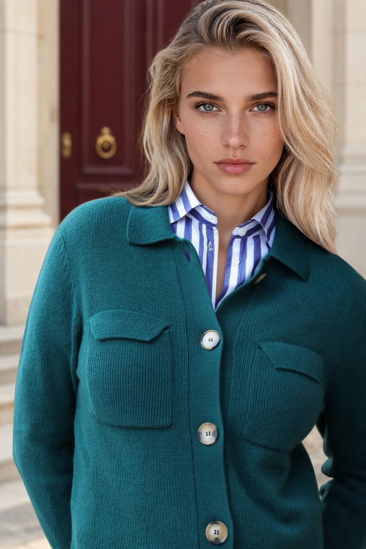 Gilet Jill en laine mérinos et cachemire - Vert-PULL FEMME-Curling-Paris
