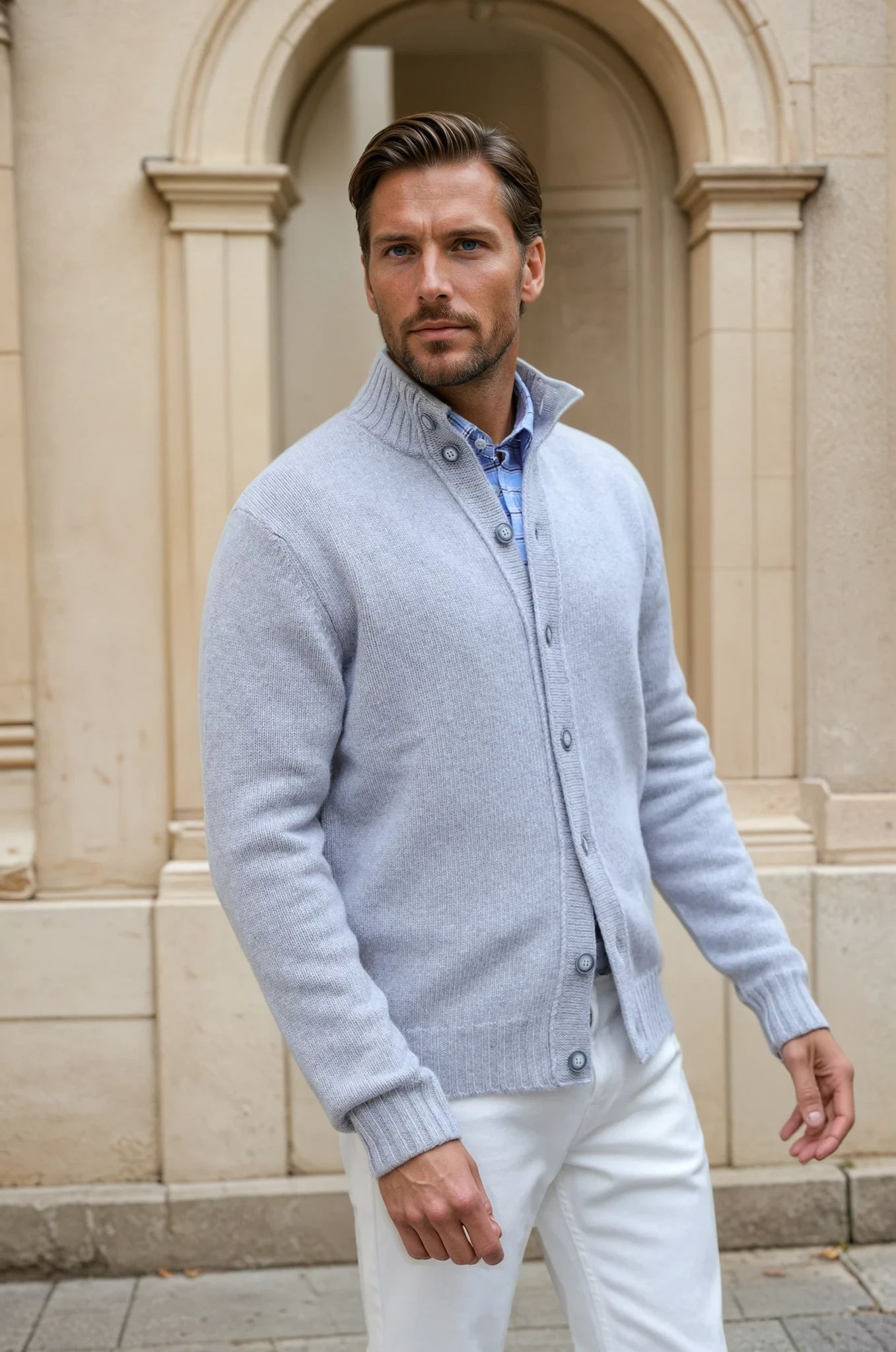 Gilet Lucas en laine et cachemire - Gris Clair-PULL HOMME-Curling-Paris