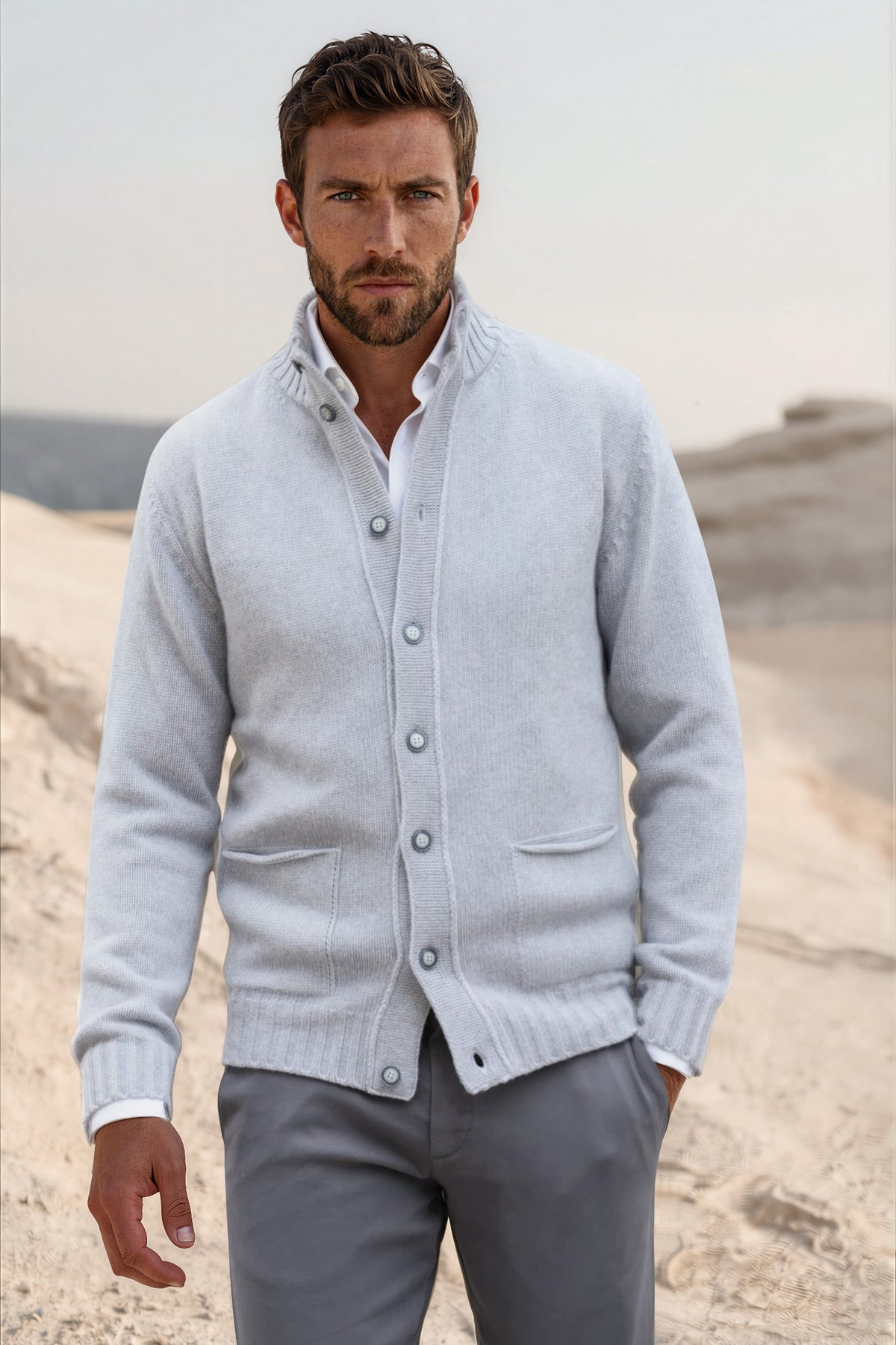 Gilet Lucas en laine et cachemire - Gris Clair-PULL HOMME-Curling-Paris