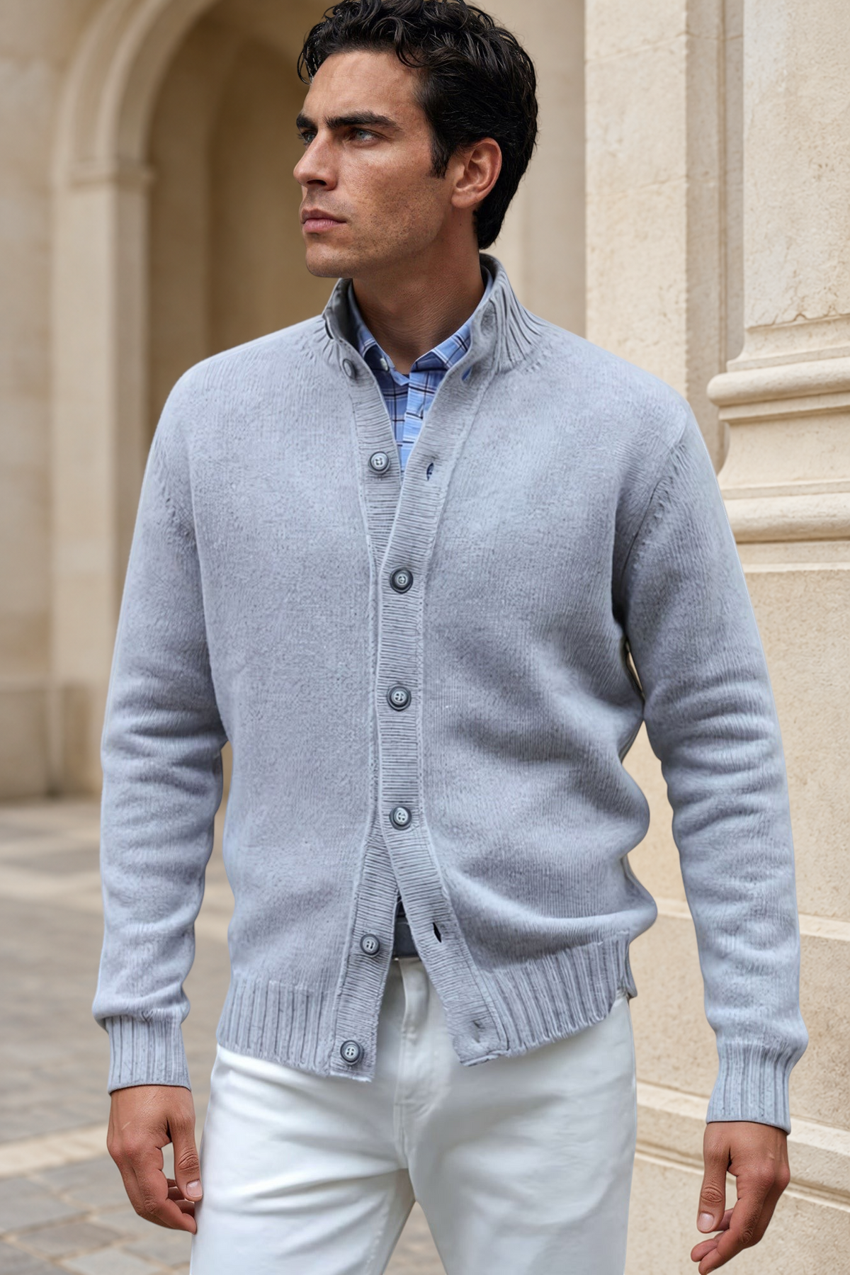 Gilet Lucas en laine et cachemire - Gris Clair-PULL HOMME-Curling-Paris
