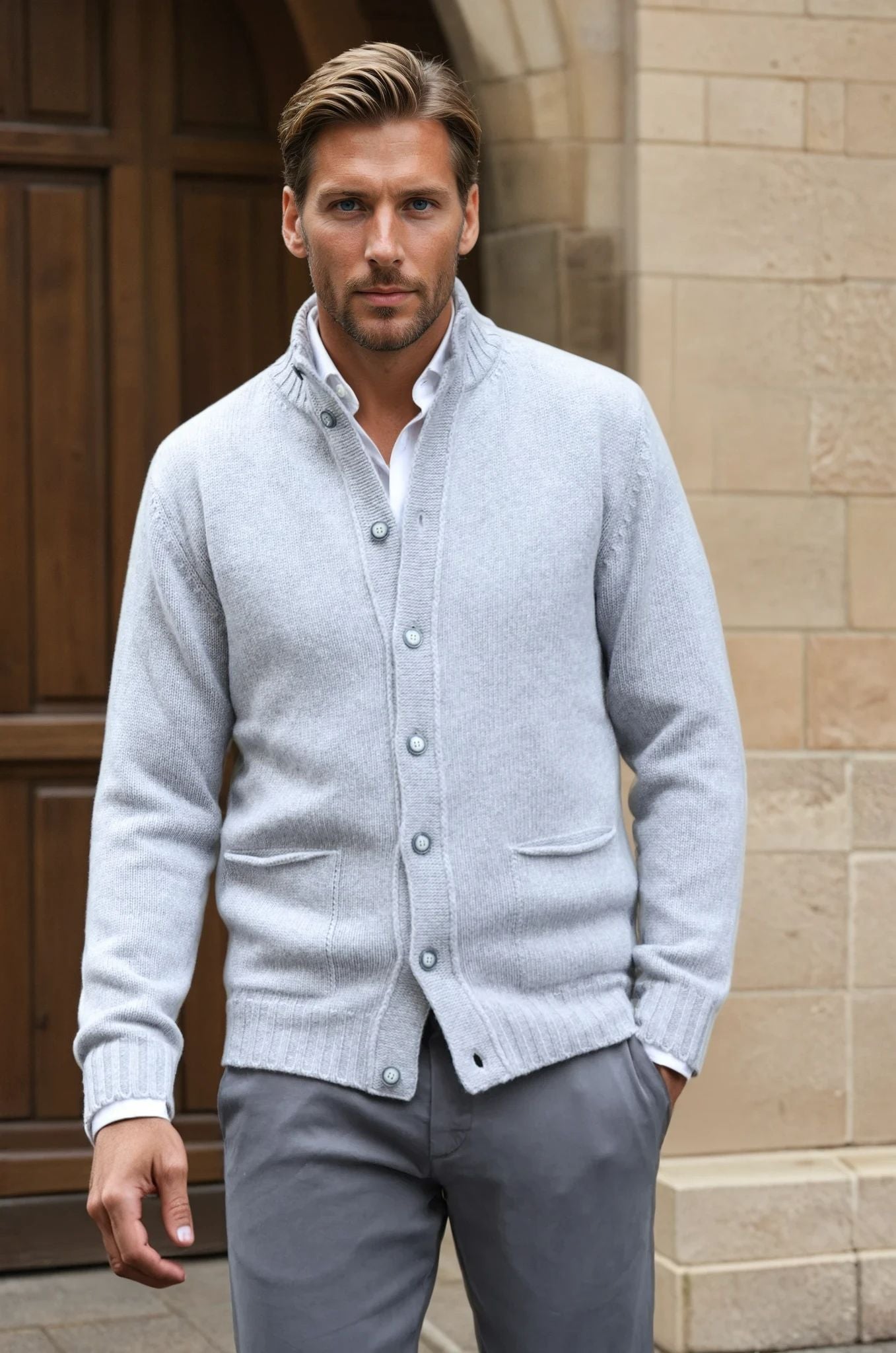 Gilet Lucas en laine et cachemire - Gris Clair-PULL HOMME-Curling-Paris